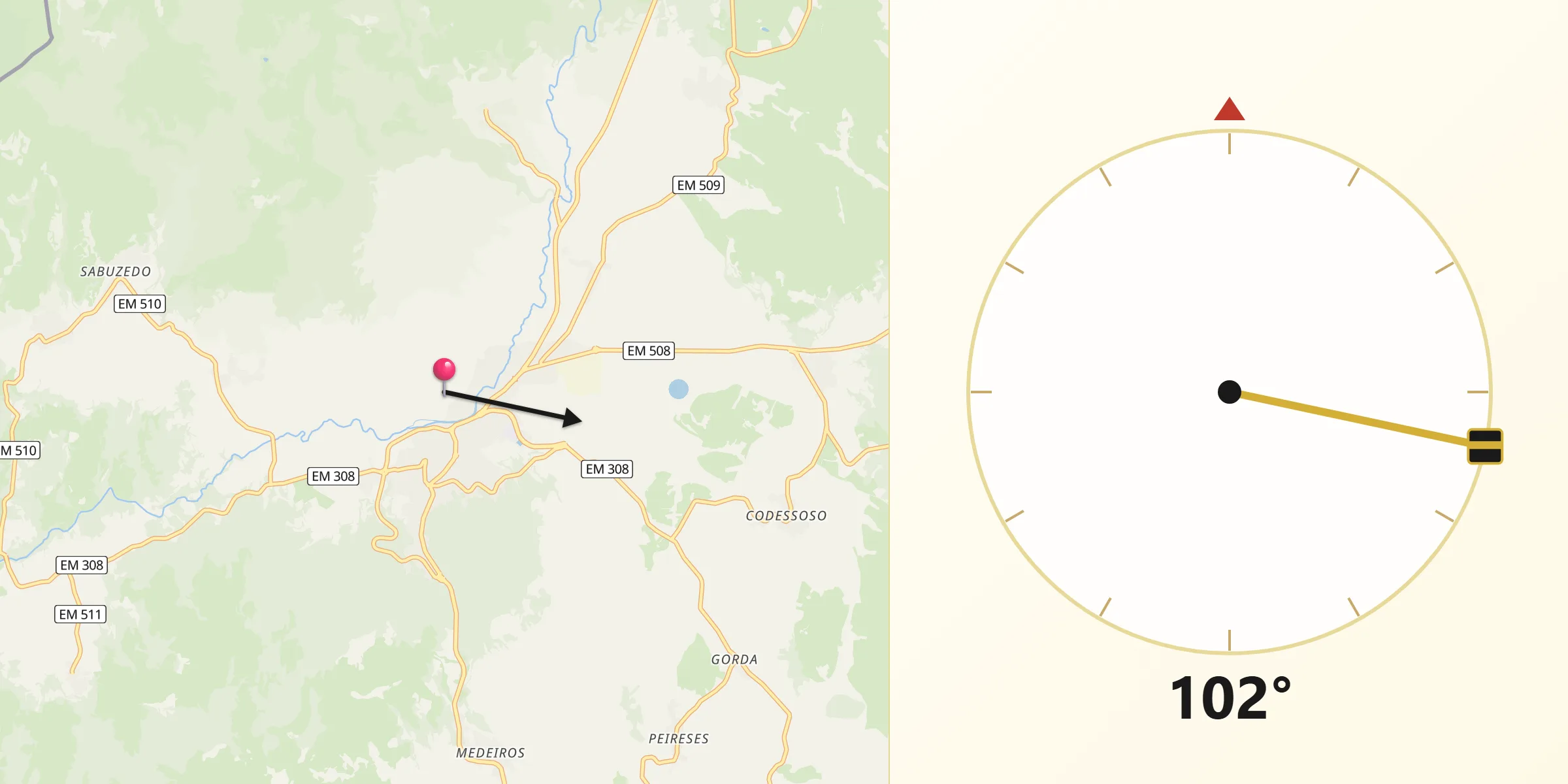 Direção da Qibla a partir de Montalegre