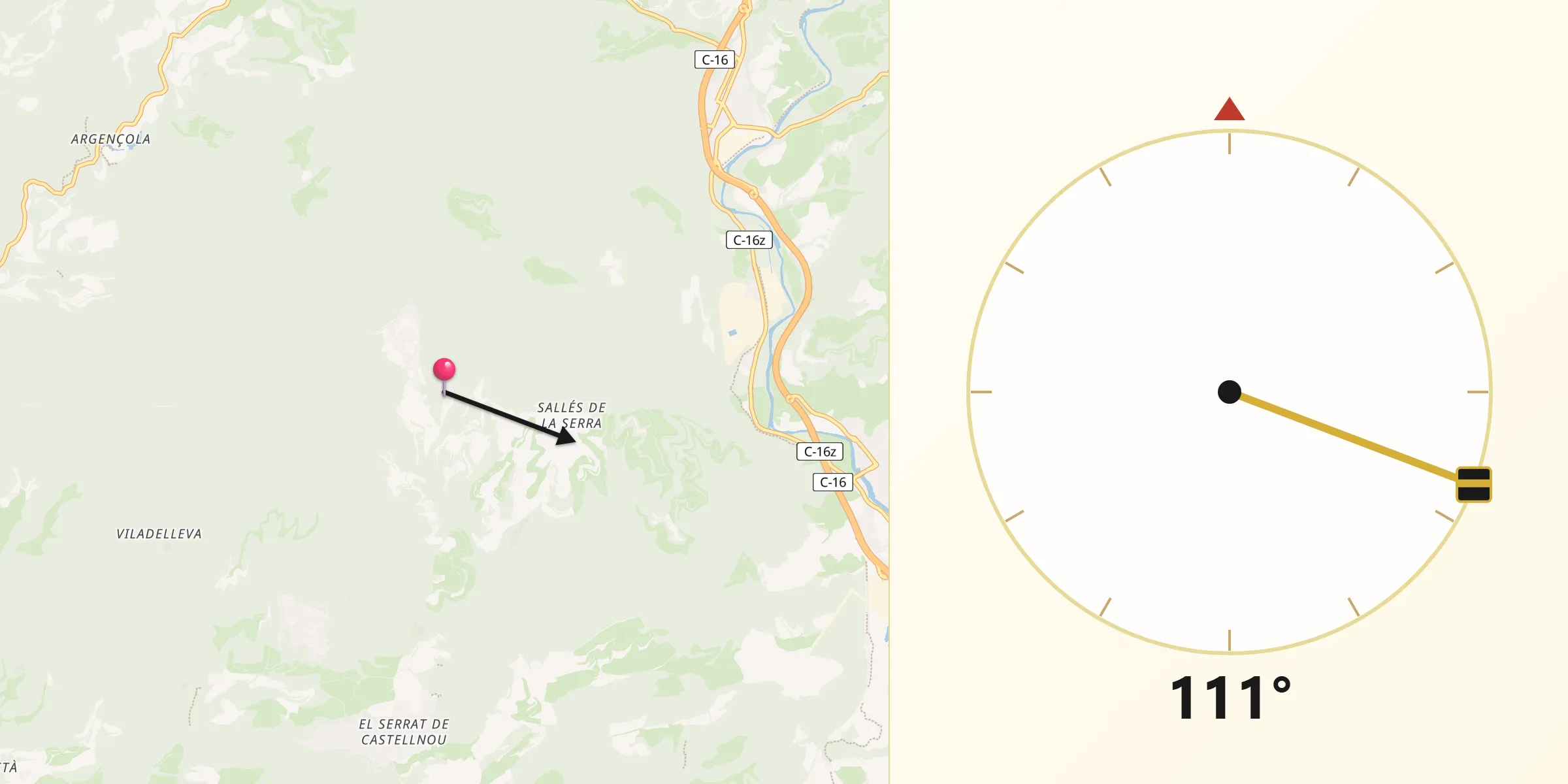 Dirección de la Qibla desde Castellnou de Bages