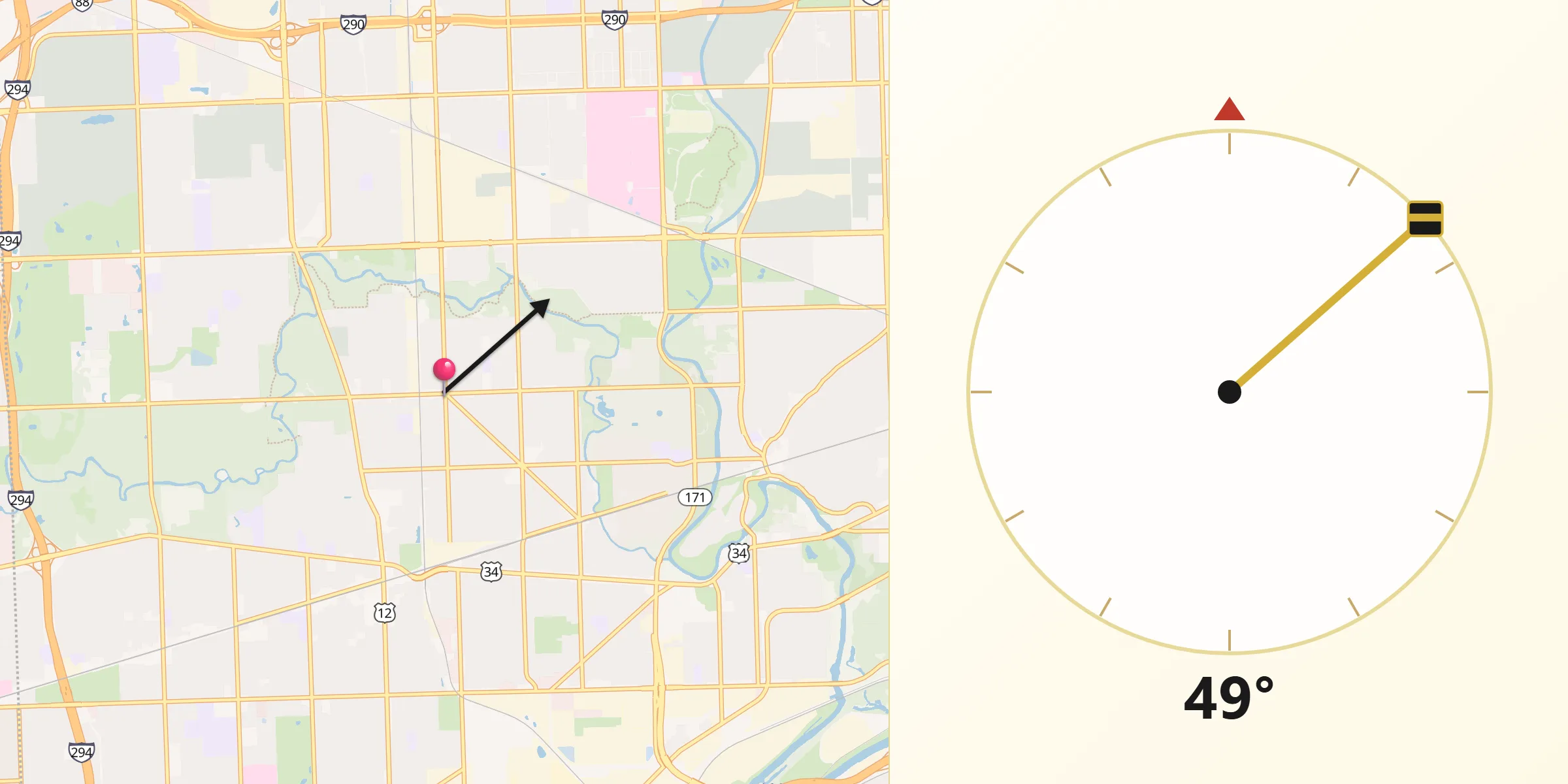 Qibla Direction from La Grange Park