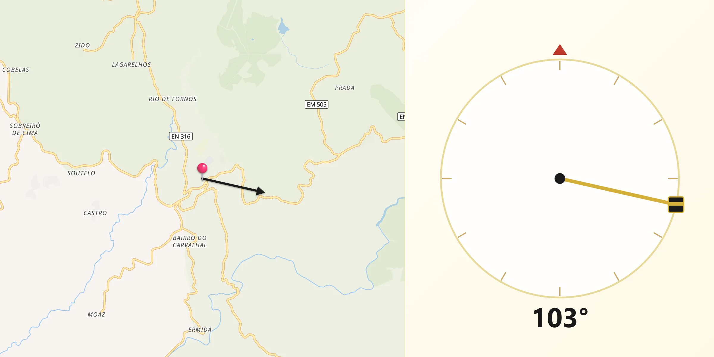 Direção da Qibla a partir de Vinhais