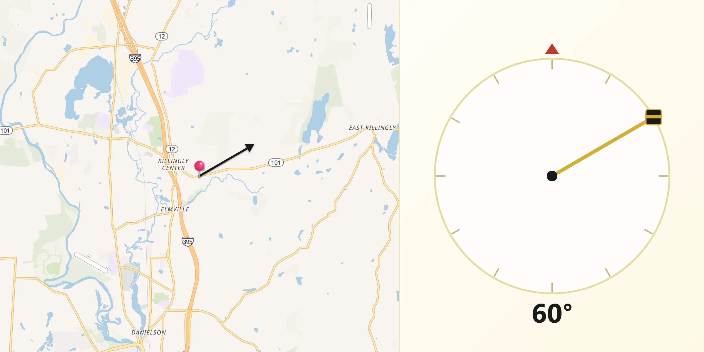Qibla Direction from Killingly