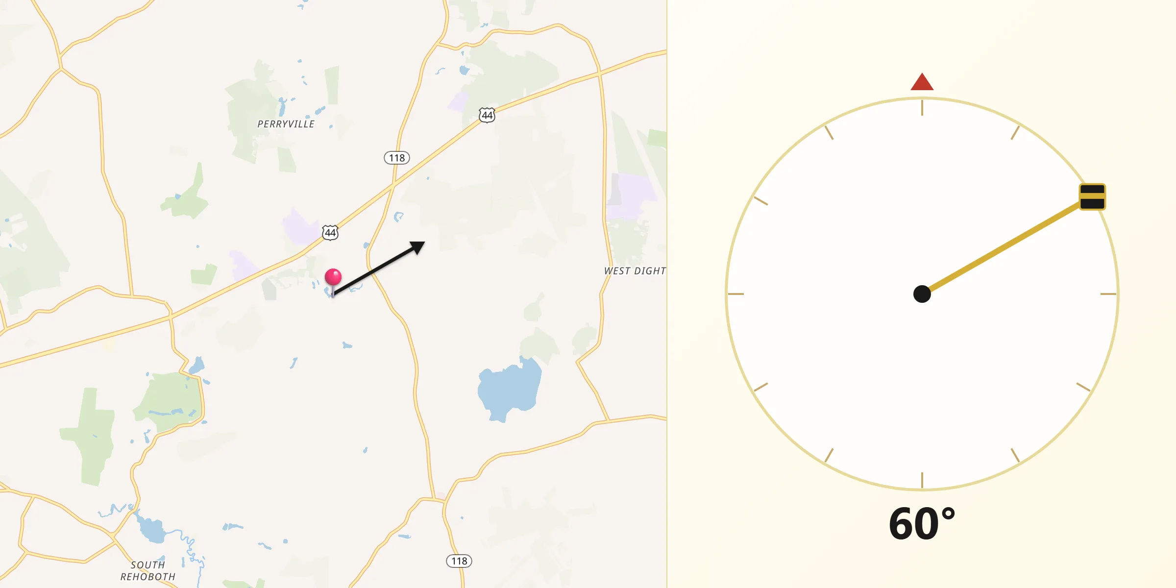 Qibla Direction from Rehoboth