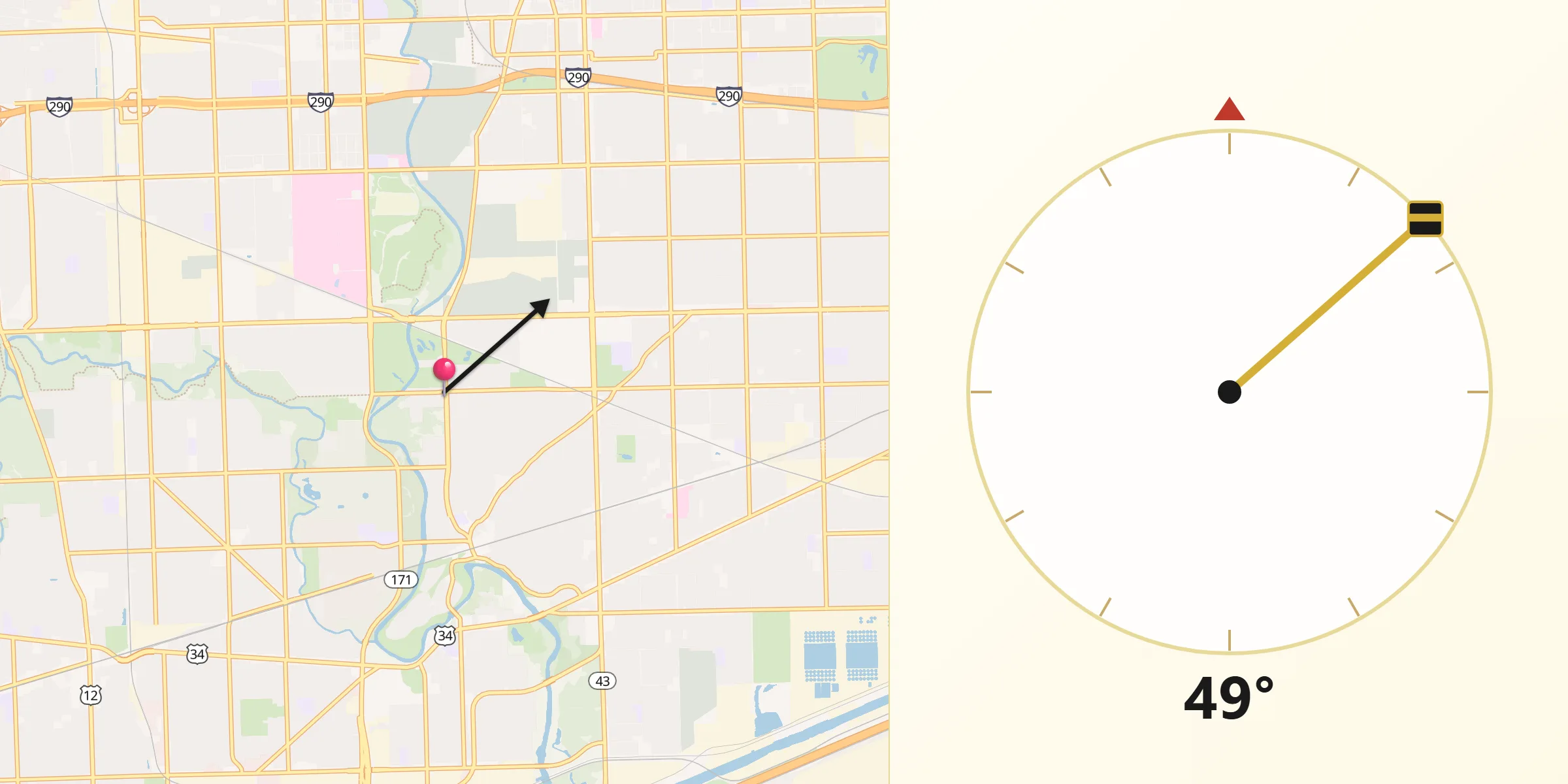 Qibla Direction from North Riverside