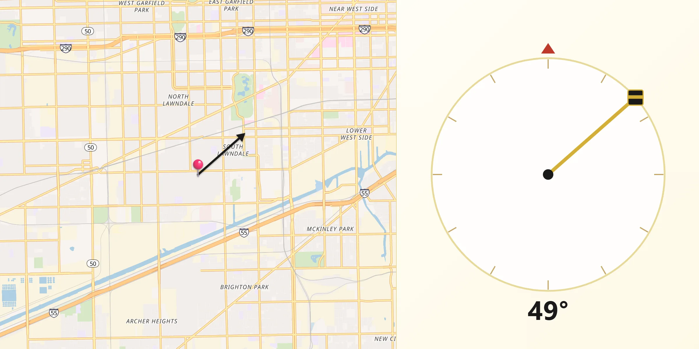 Qibla Direction from South Lawndale