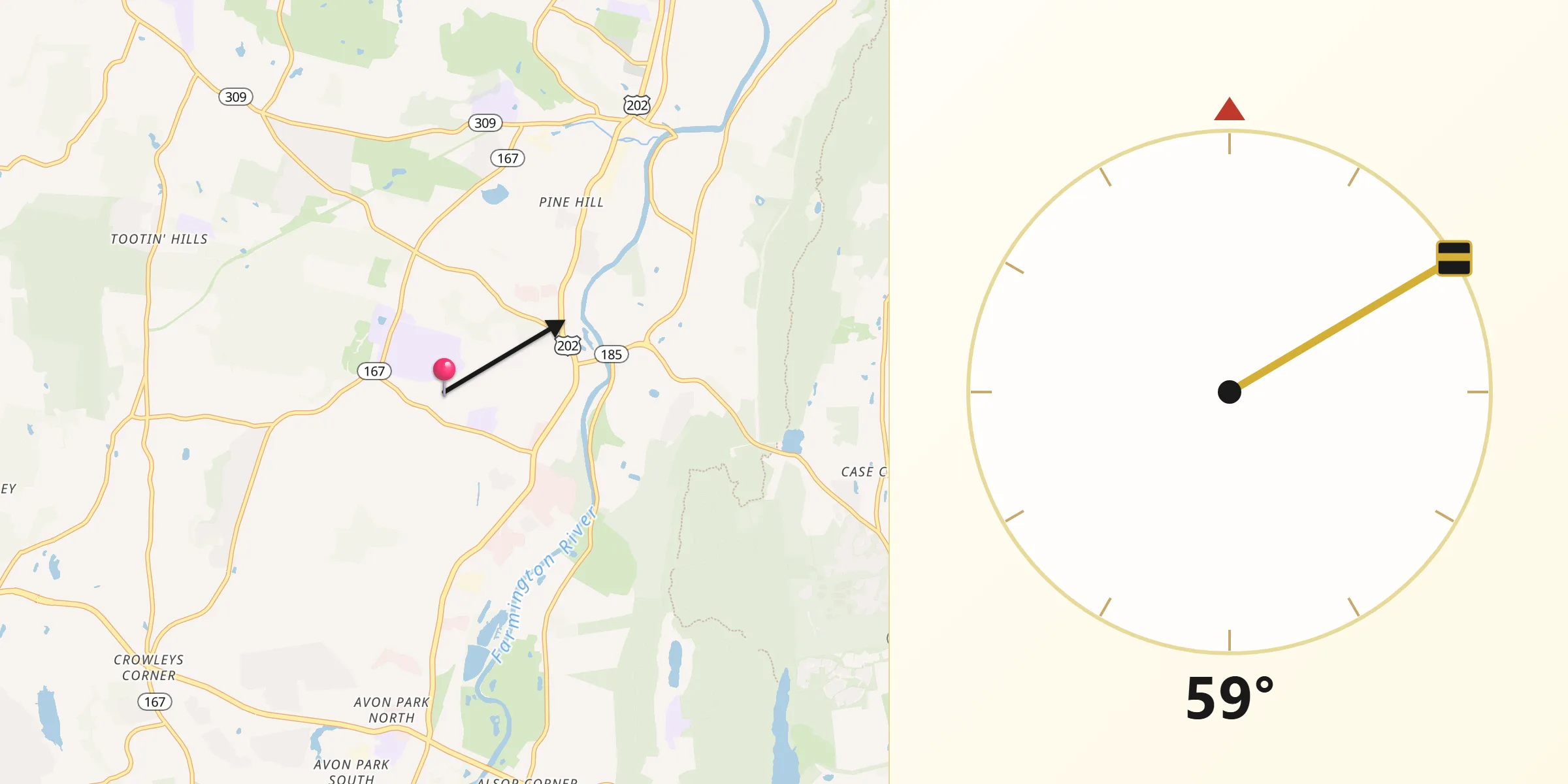 Qibla Direction from Weatogue