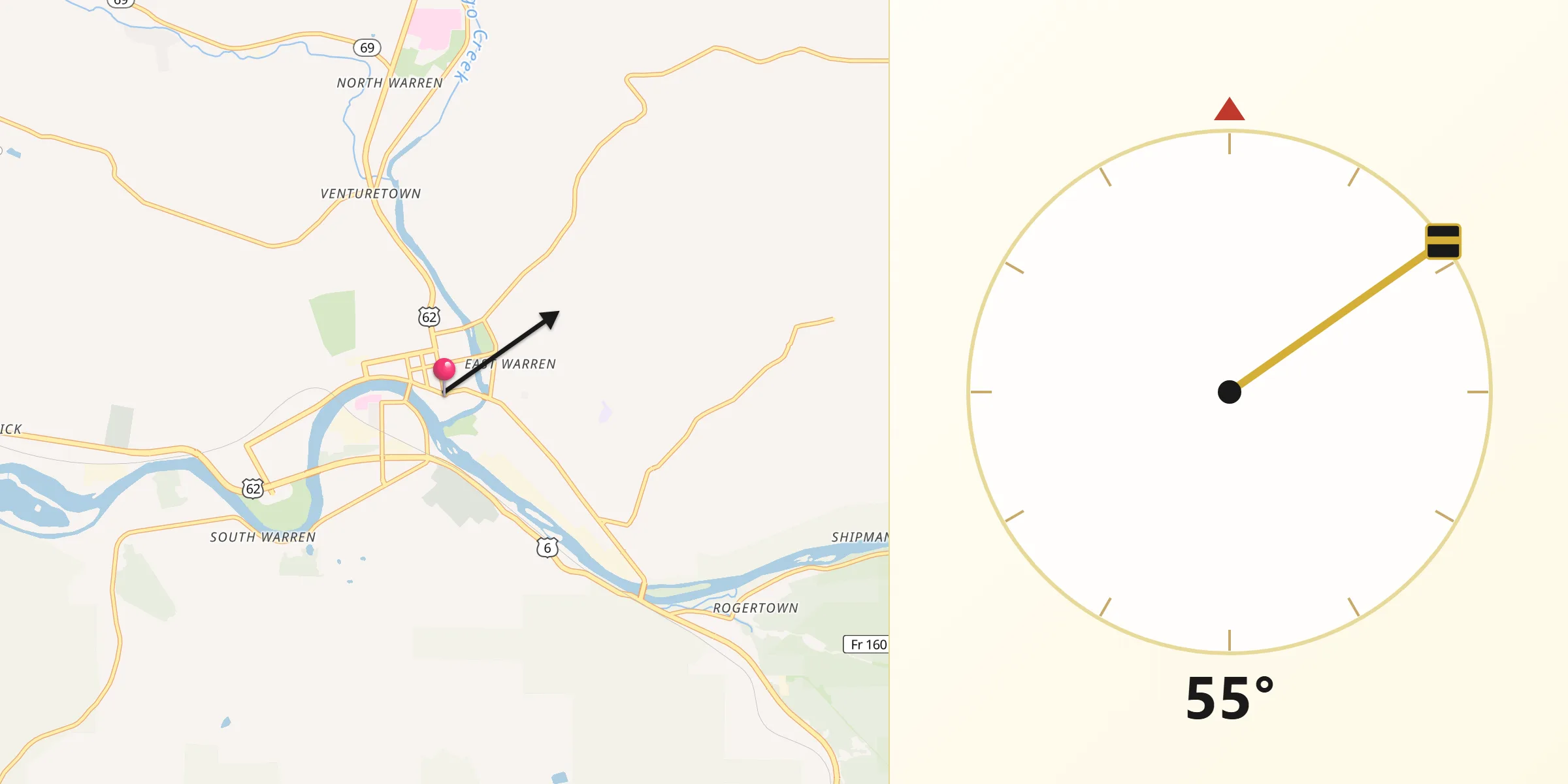 Dirección de la Qibla desde Warren