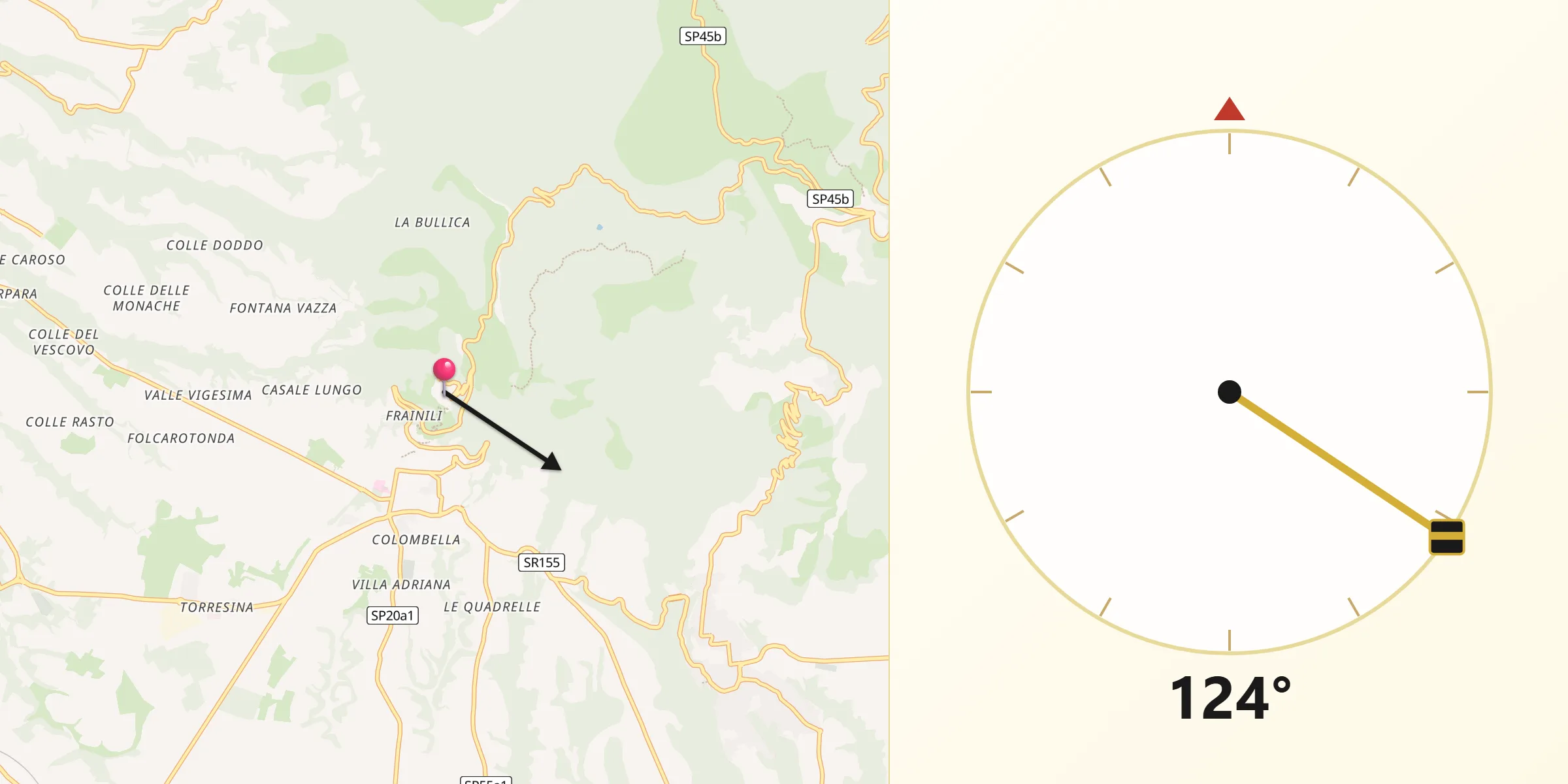Direzione della Qibla da Castel San Pietro Romano