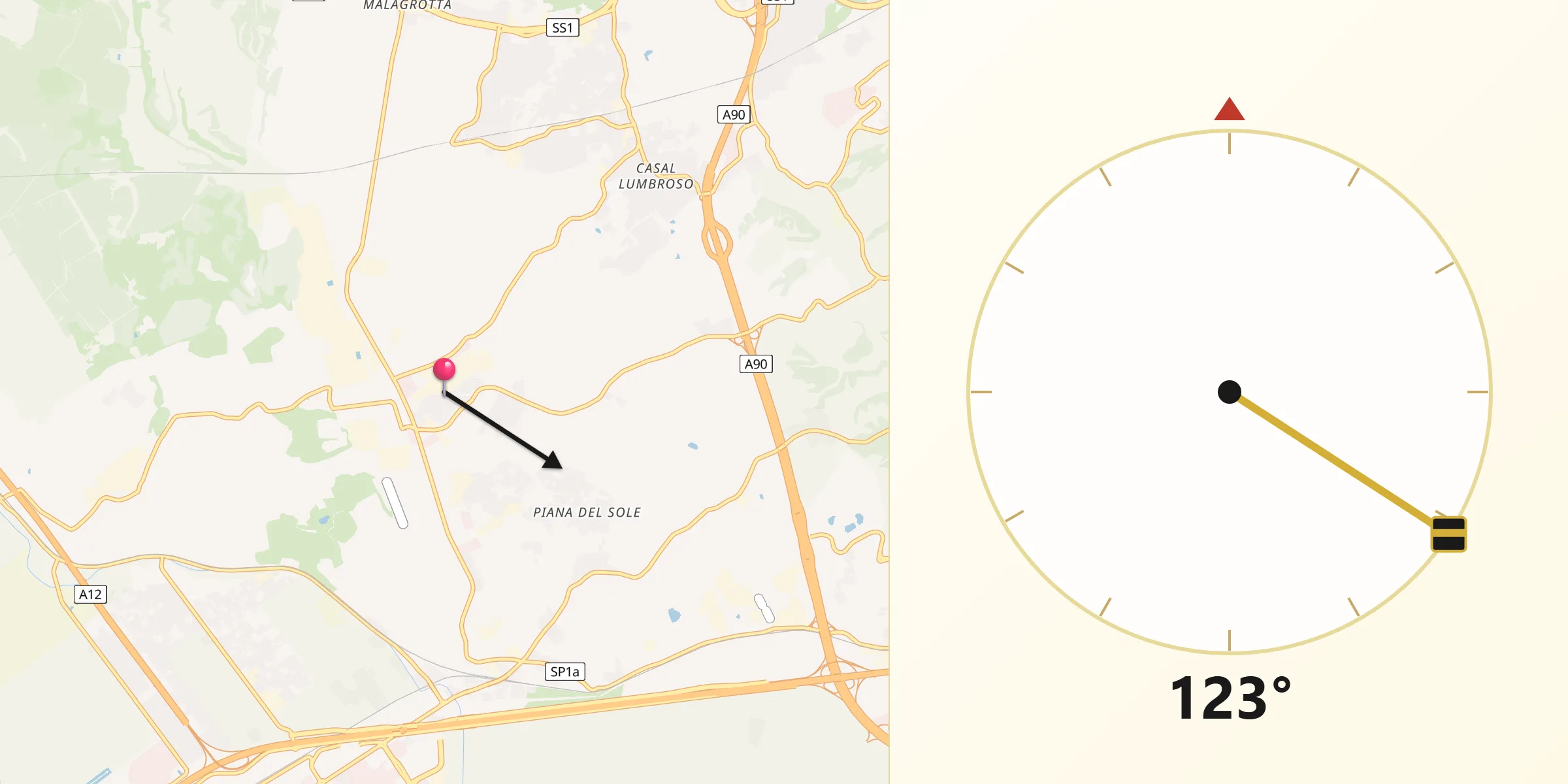 Direzione della Qibla da Ponte Galeria-La Pisana