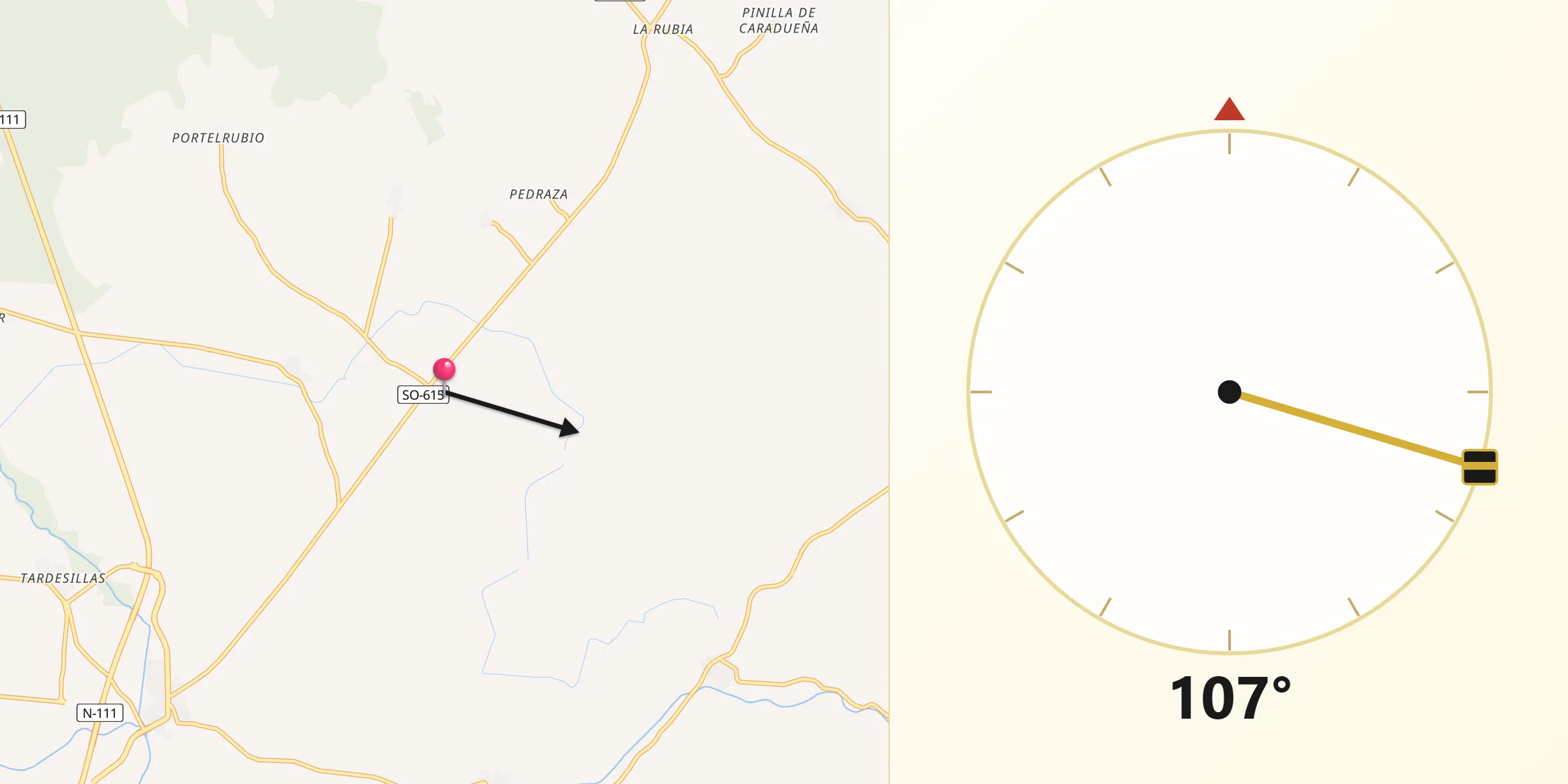 Dirección de la Qibla desde Buitrago