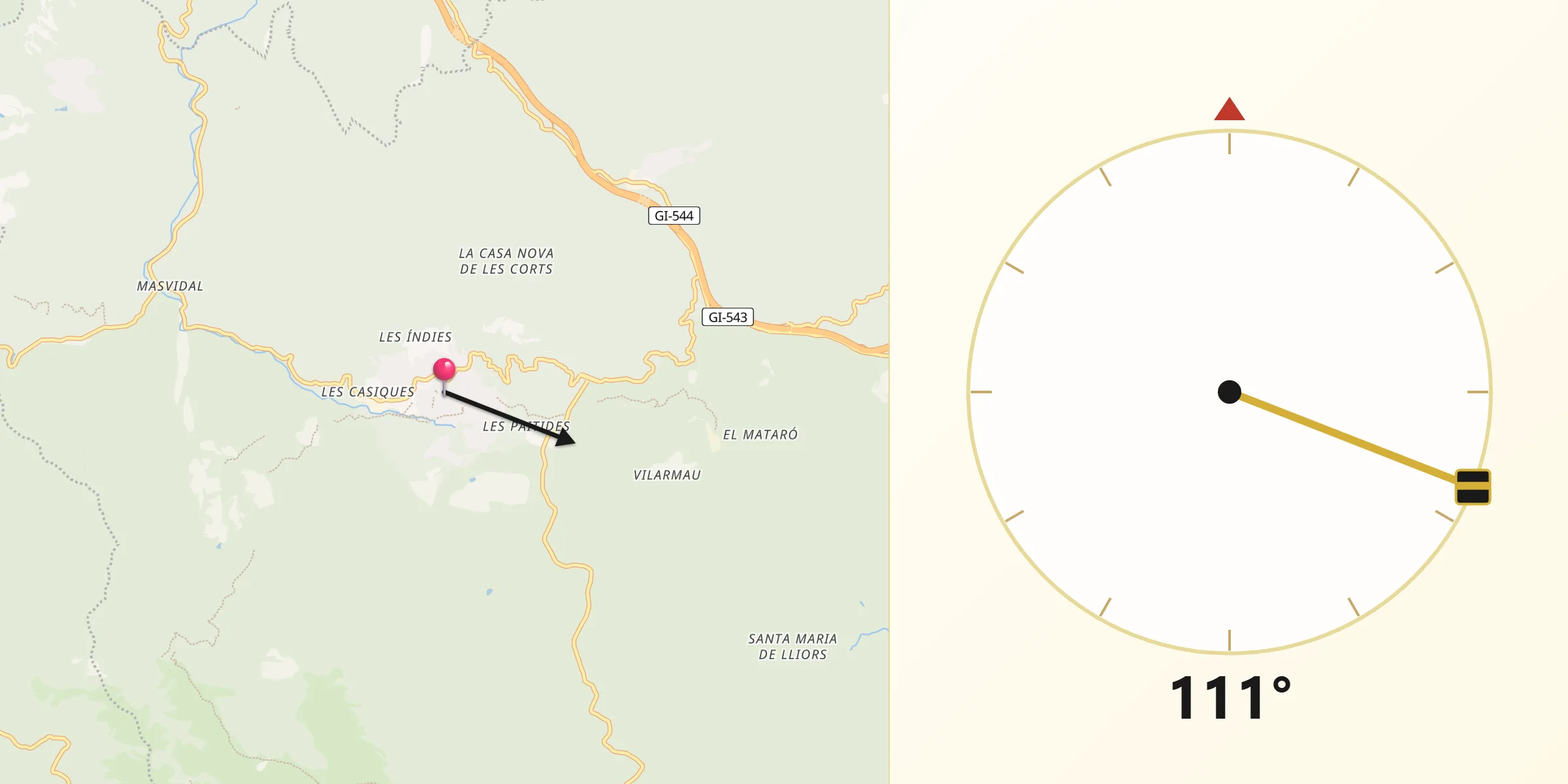 Dirección de la Qibla desde Viladrau