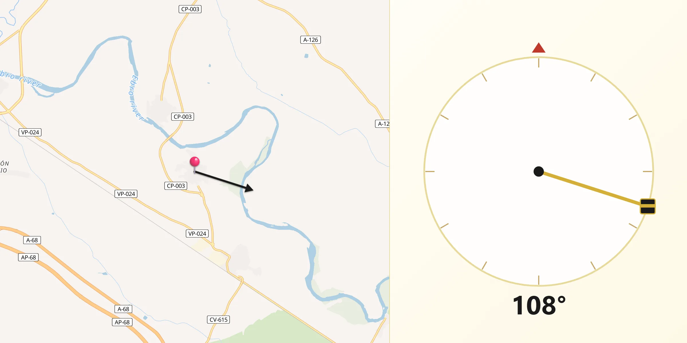 Dirección de la Qibla desde Boquiñeni