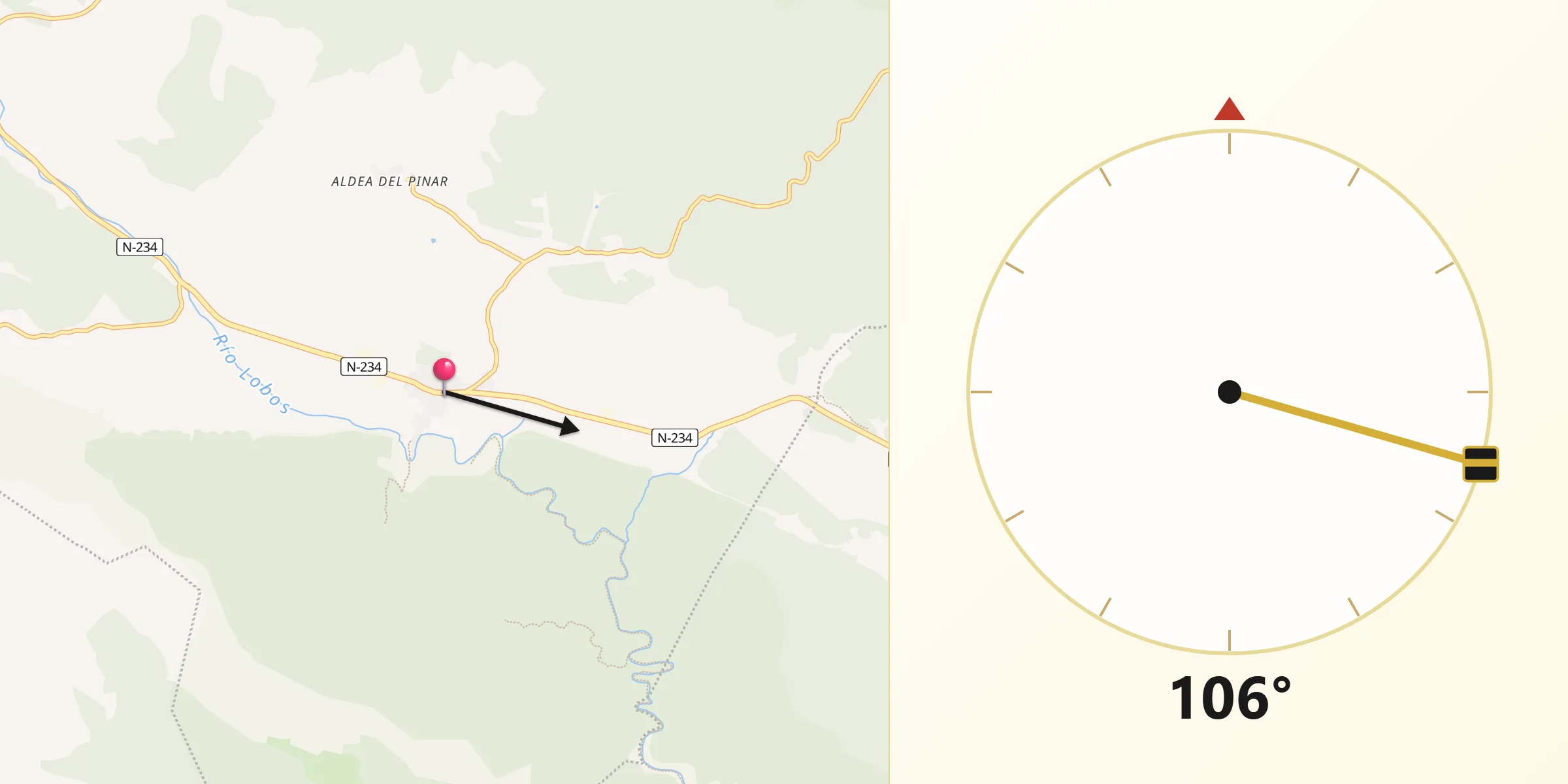 Dirección de la Qibla desde Hontoria del Pinar