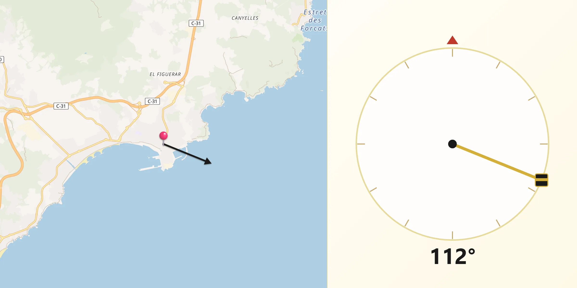 Dirección de la Qibla desde Palamós