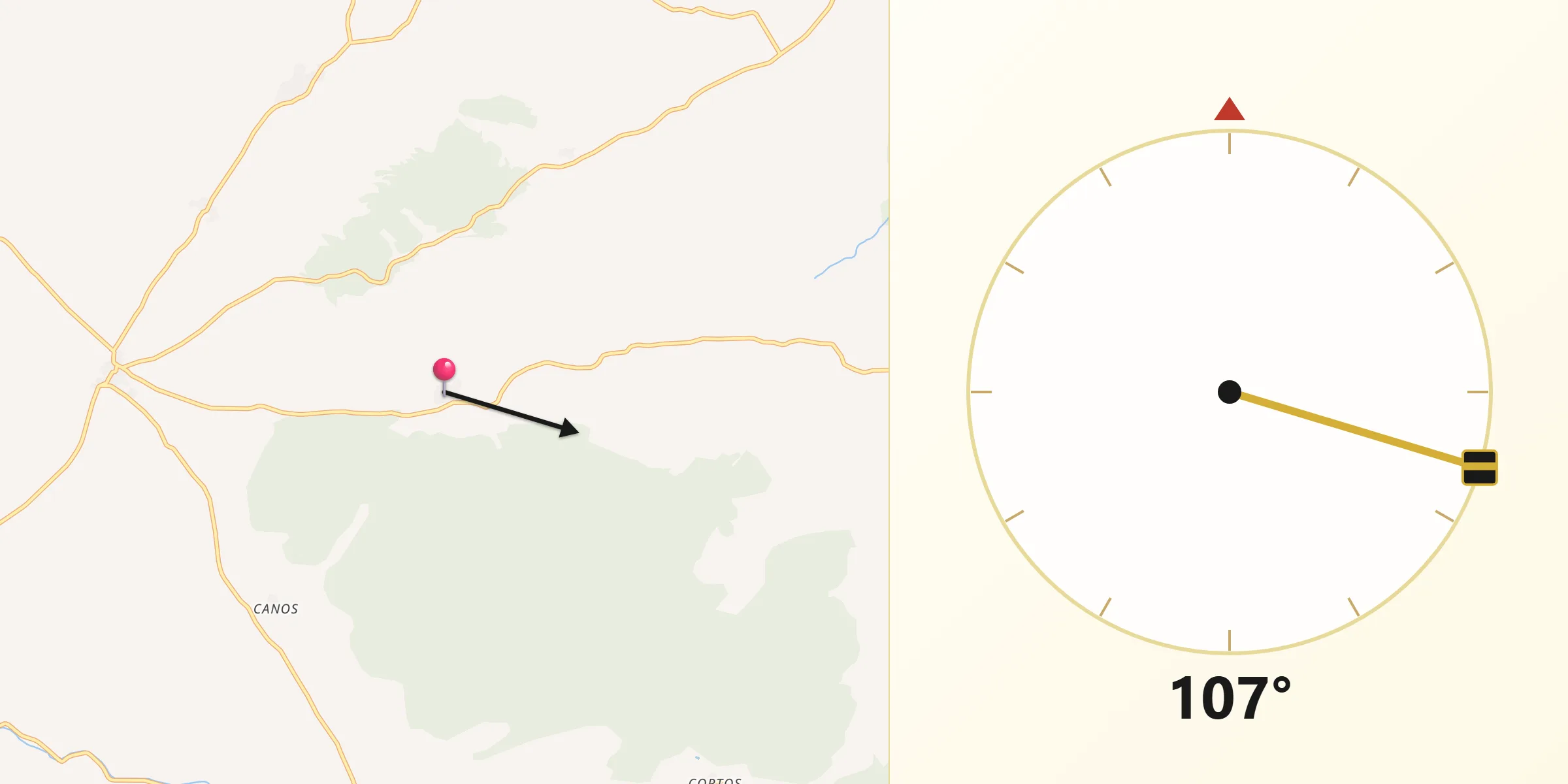 Dirección de la Qibla desde Narros