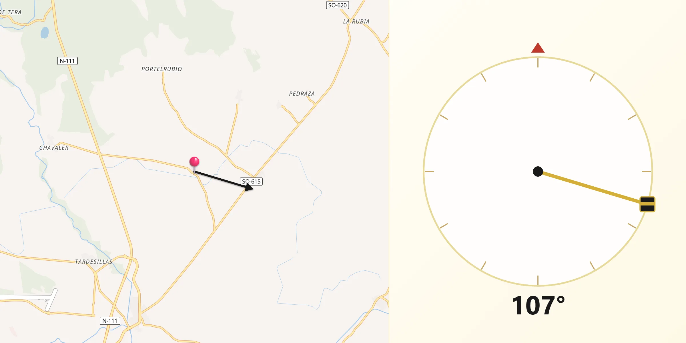 Dirección de la Qibla desde Fuentecantos