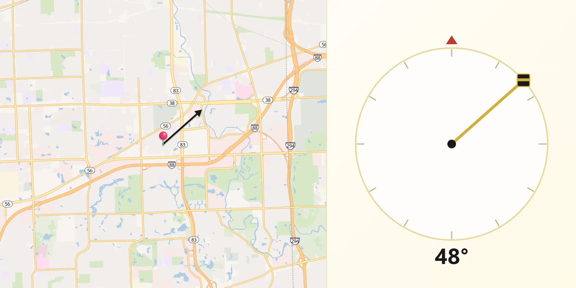 Qibla Direction from Oakbrook Terrace