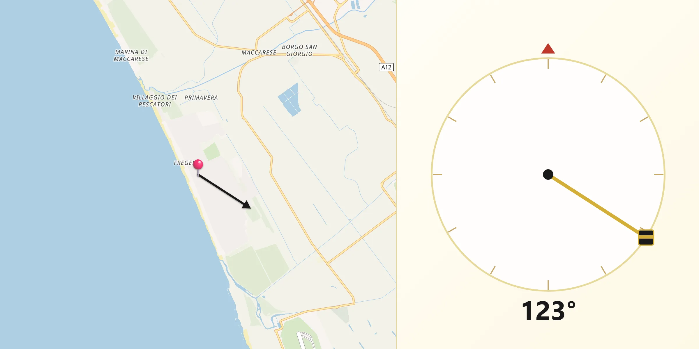 Direzione della Qibla da Fregene