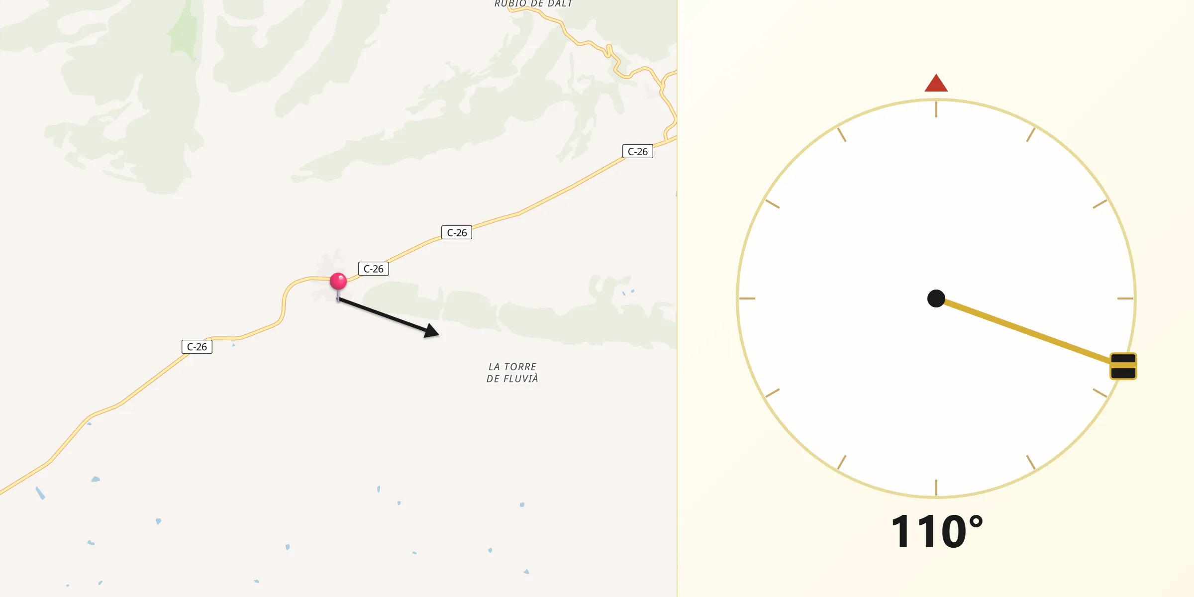 Dirección de la Qibla desde Cubells