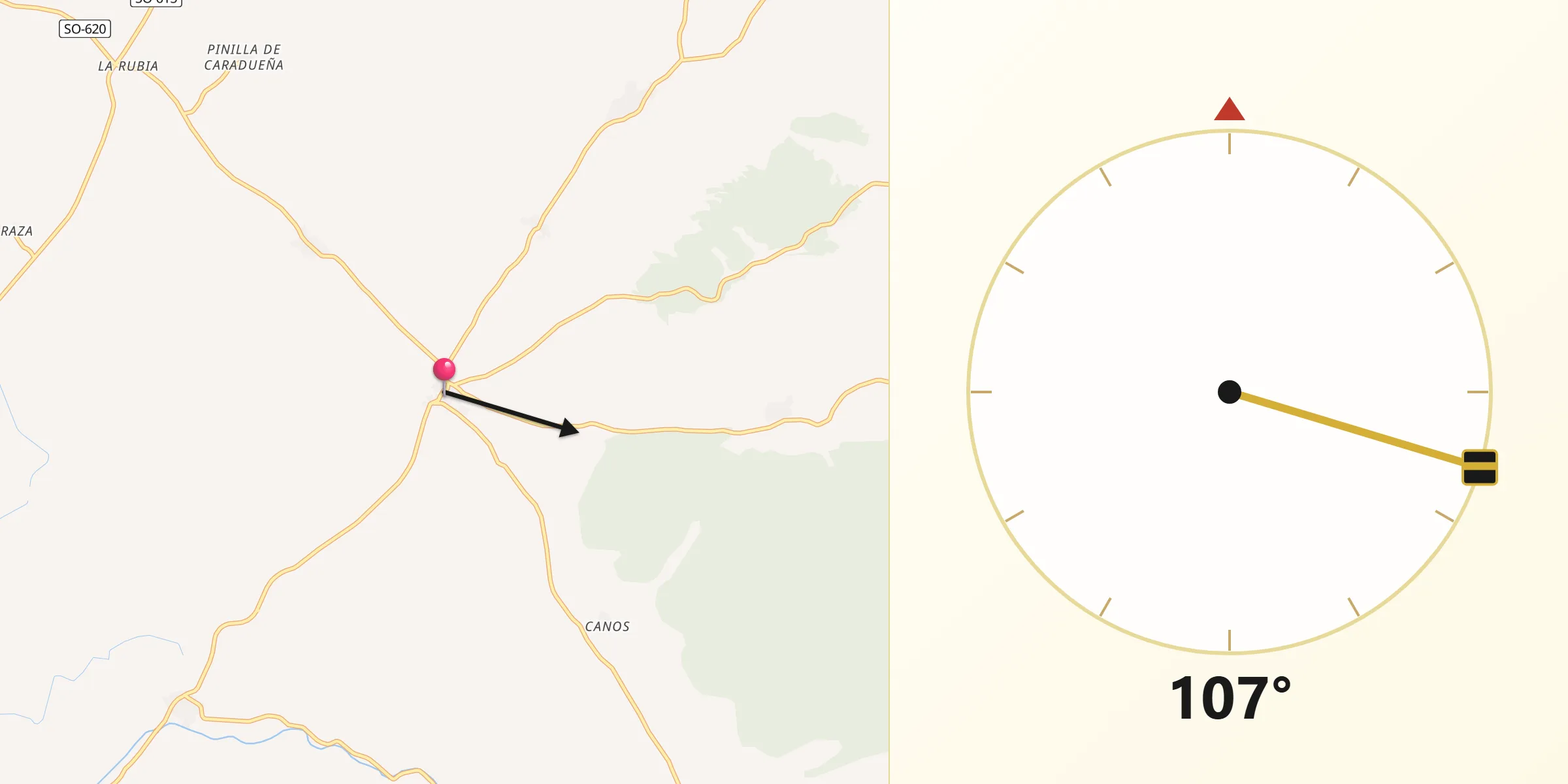 Dirección de la Qibla desde Almajano