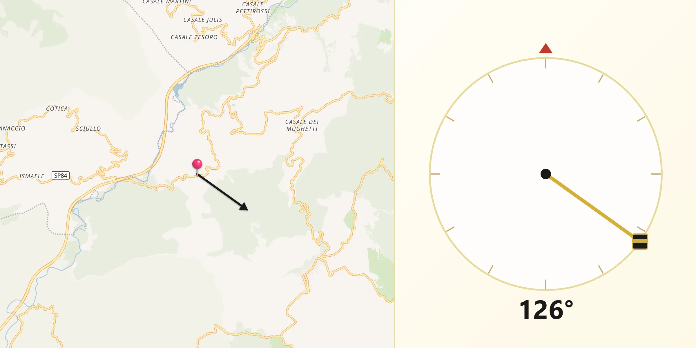 Direzione della Qibla da Castel del Giudice