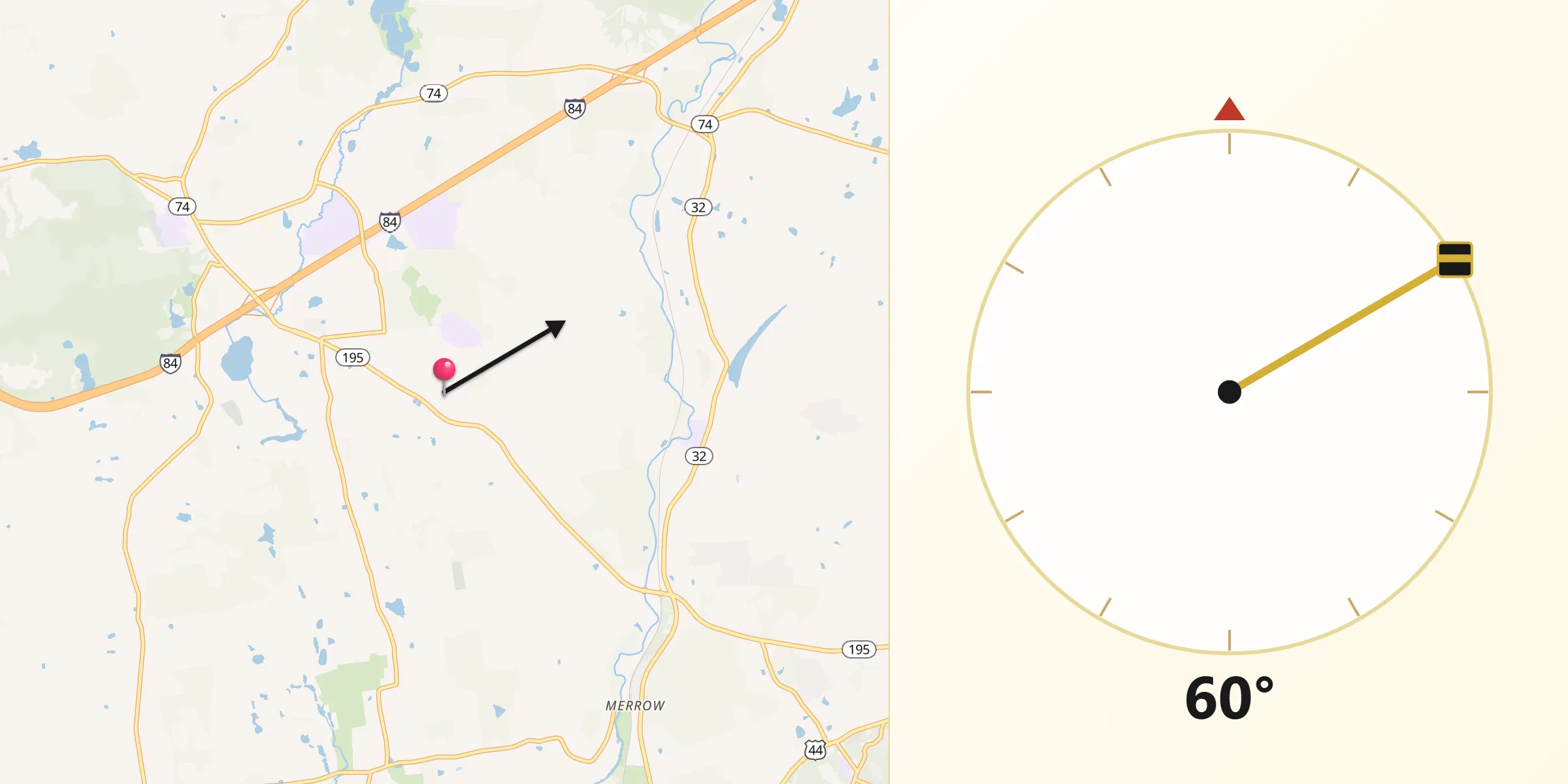 Qibla Direction from Tolland County