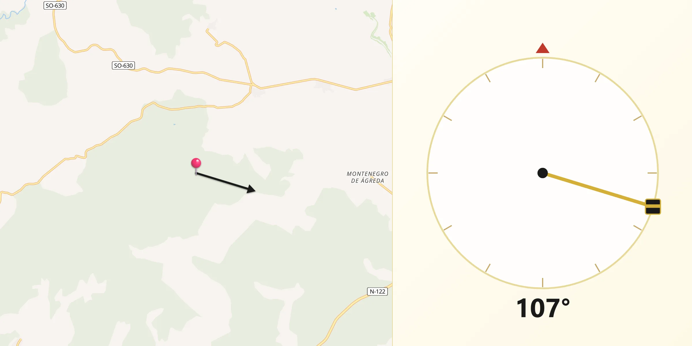 Dirección de la Qibla desde Trévago