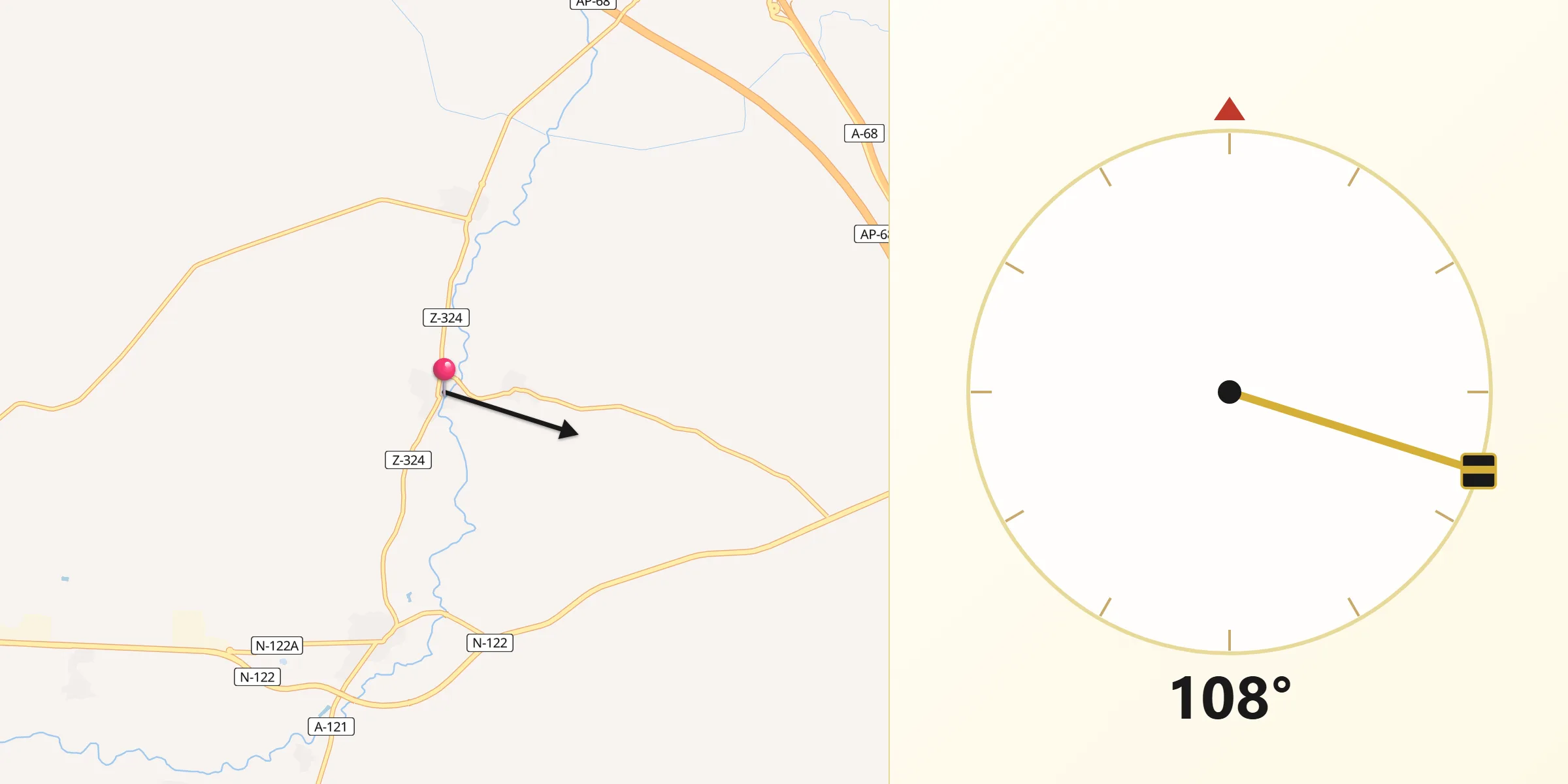 Dirección de la Qibla desde Agón