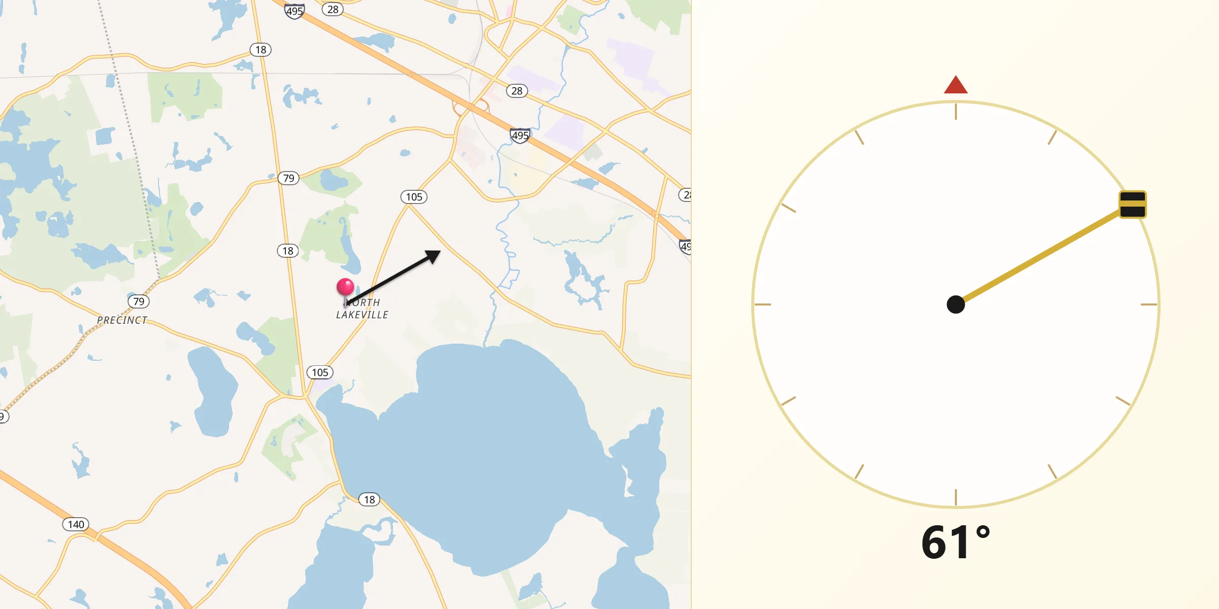 Qibla Direction from North Lakeville