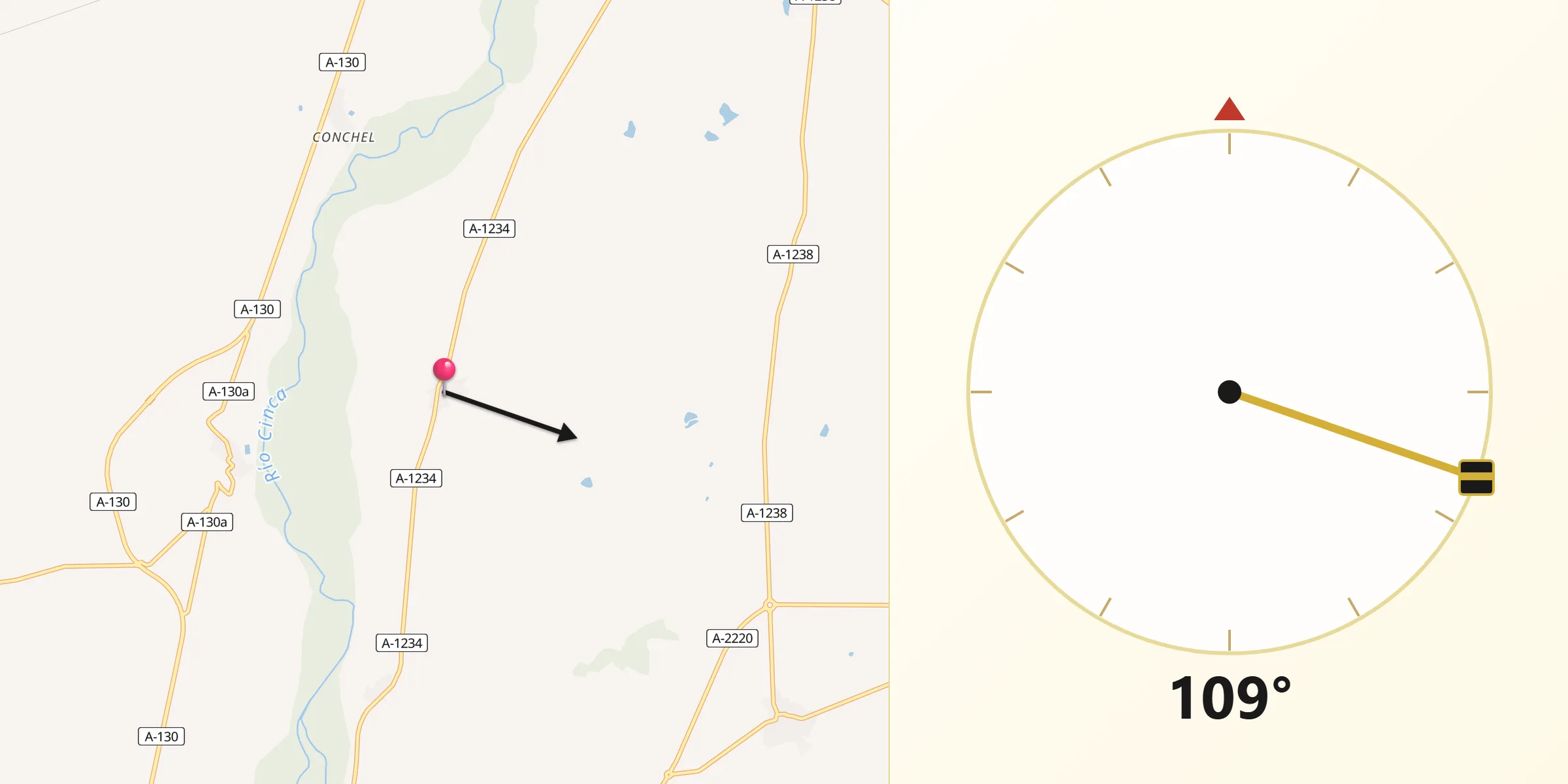 Dirección de la Qibla desde Pueyo de Santa Cruz