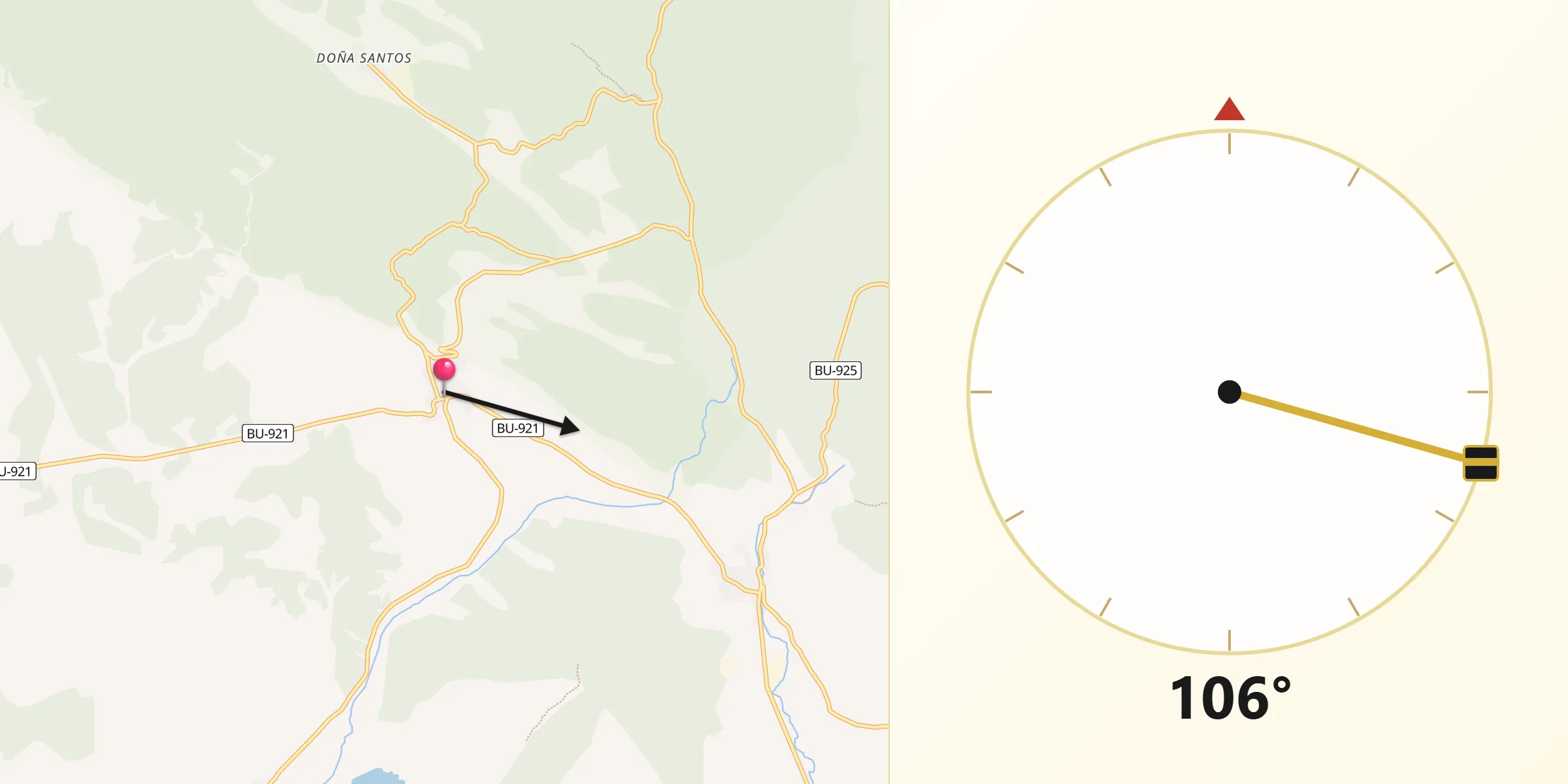 Dirección de la Qibla desde Arauzo de Miel