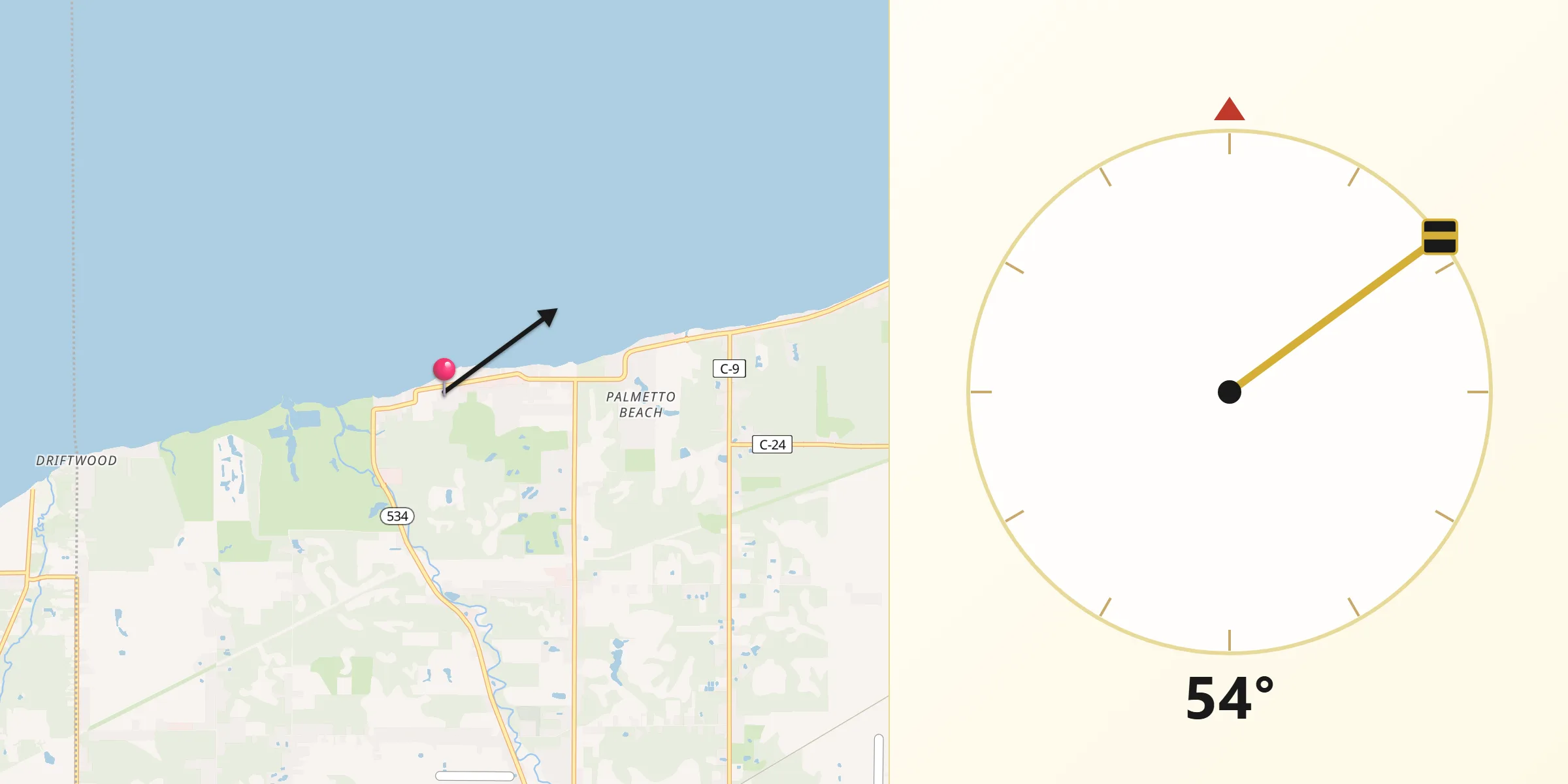 Qibla Direction from Geneva-on-the-Lake