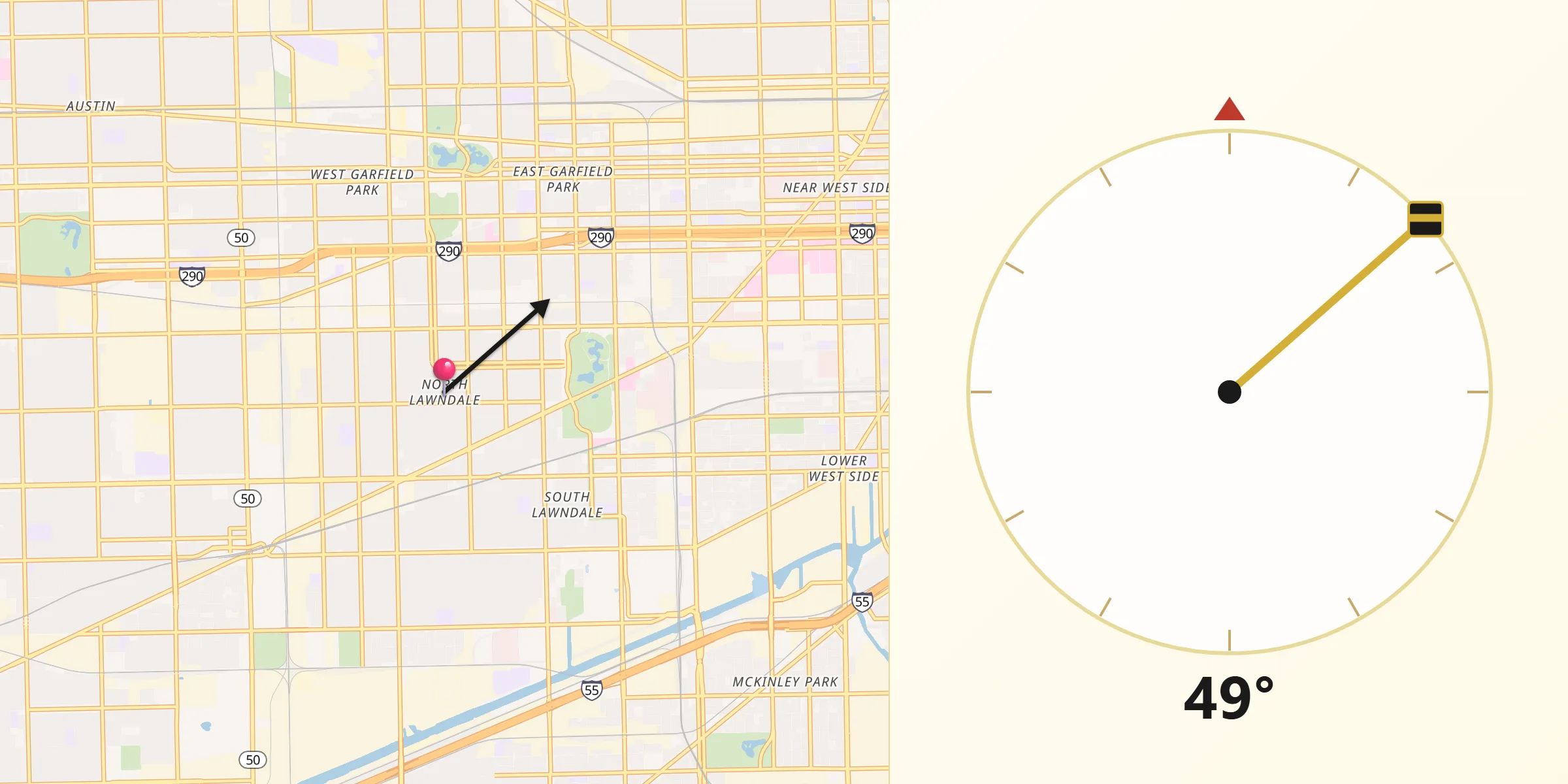 Qibla Direction from North Lawndale