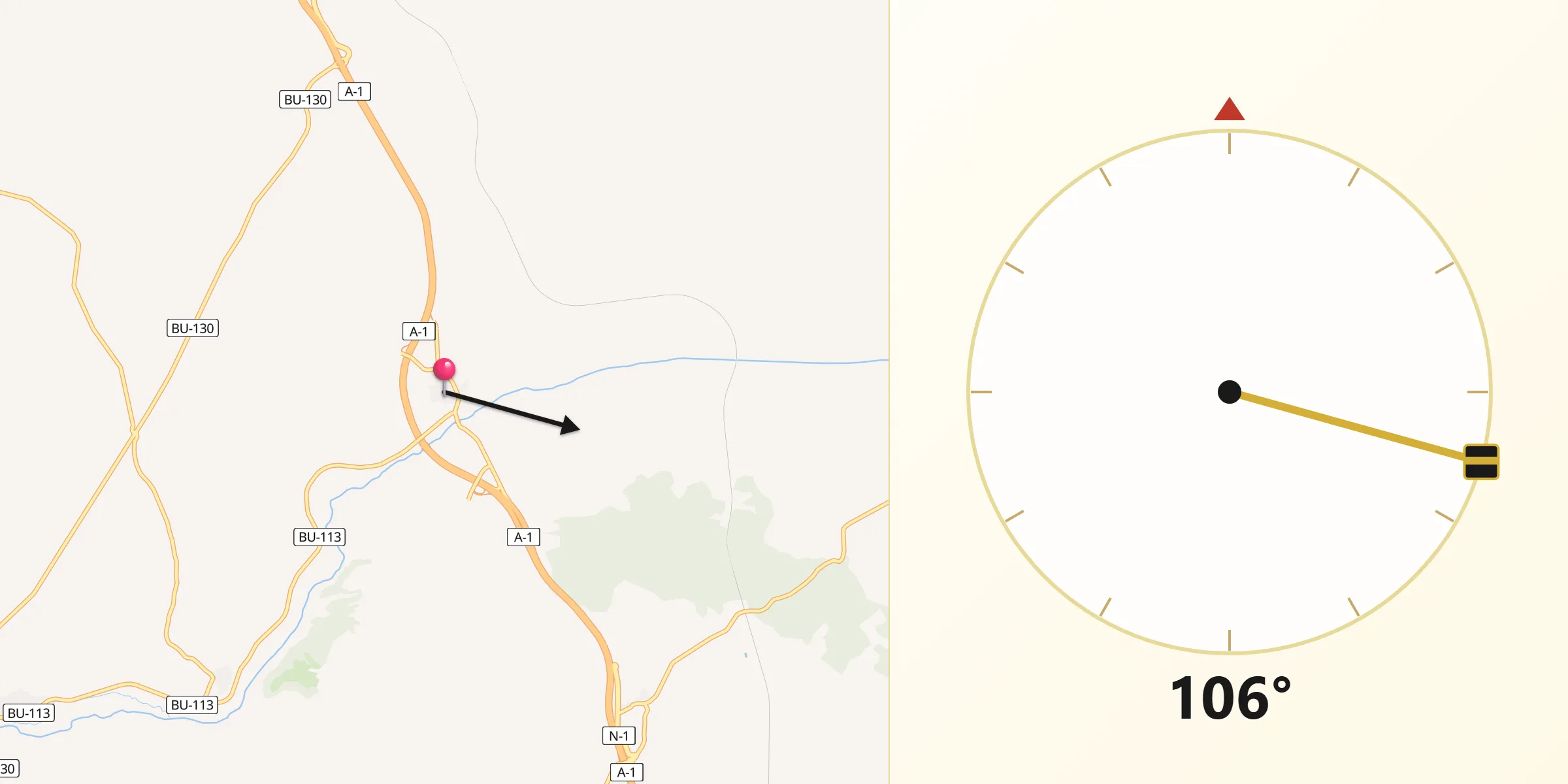 Dirección de la Qibla desde Bahabón de Esgueva