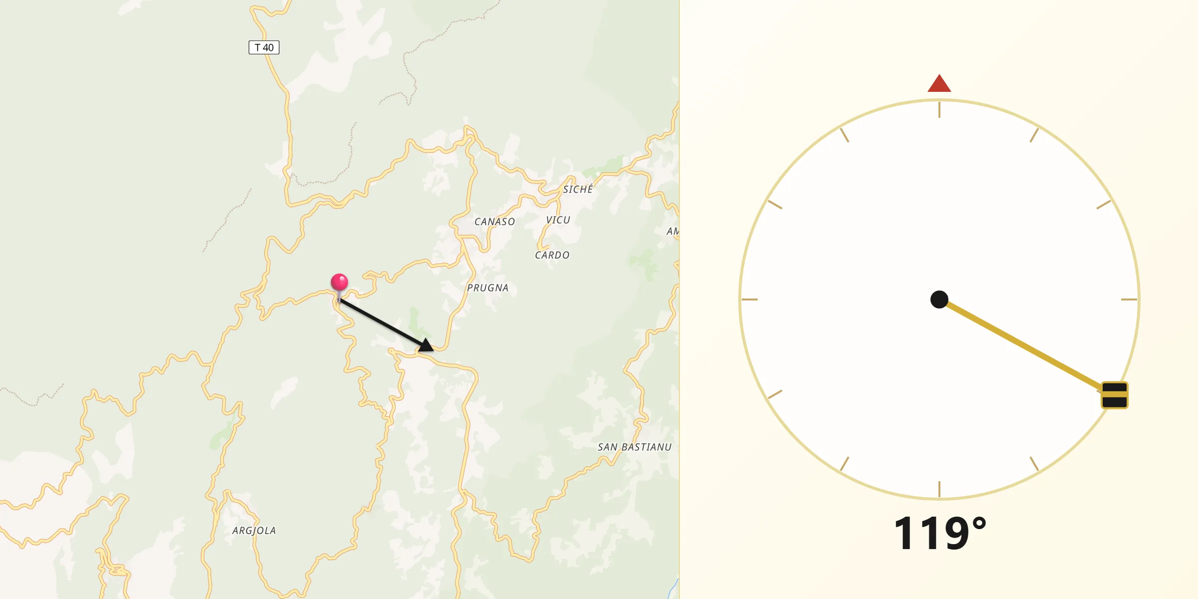 Direction vers la Qibla depuis Albitreccia