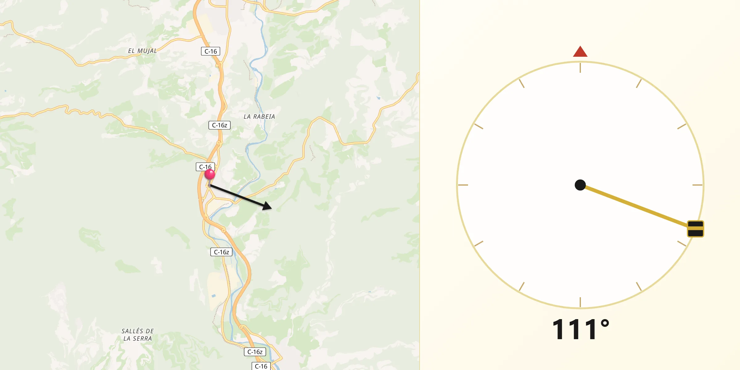 Dirección de la Qibla desde Balsareny