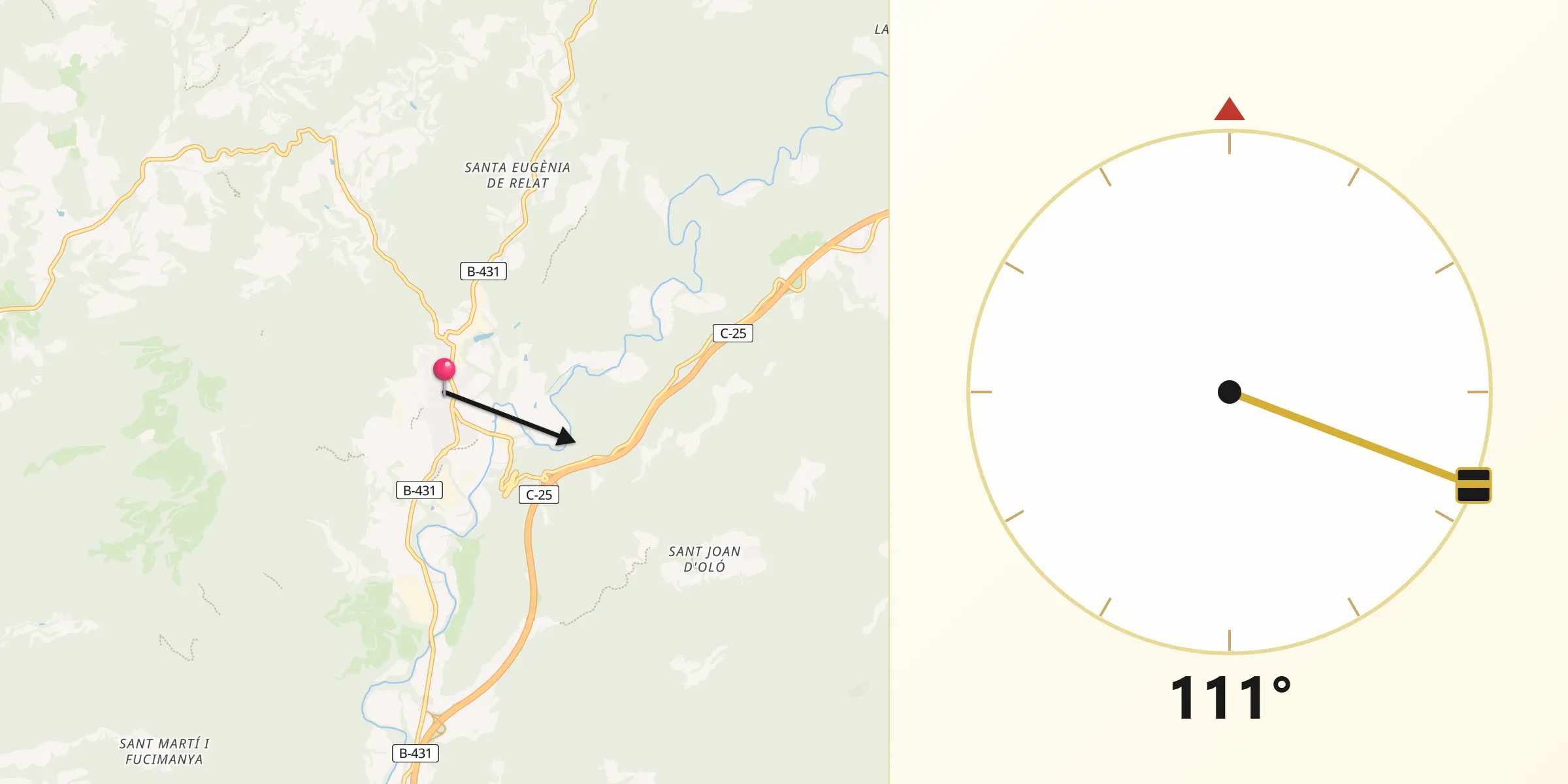 Dirección de la Qibla desde Avinyó