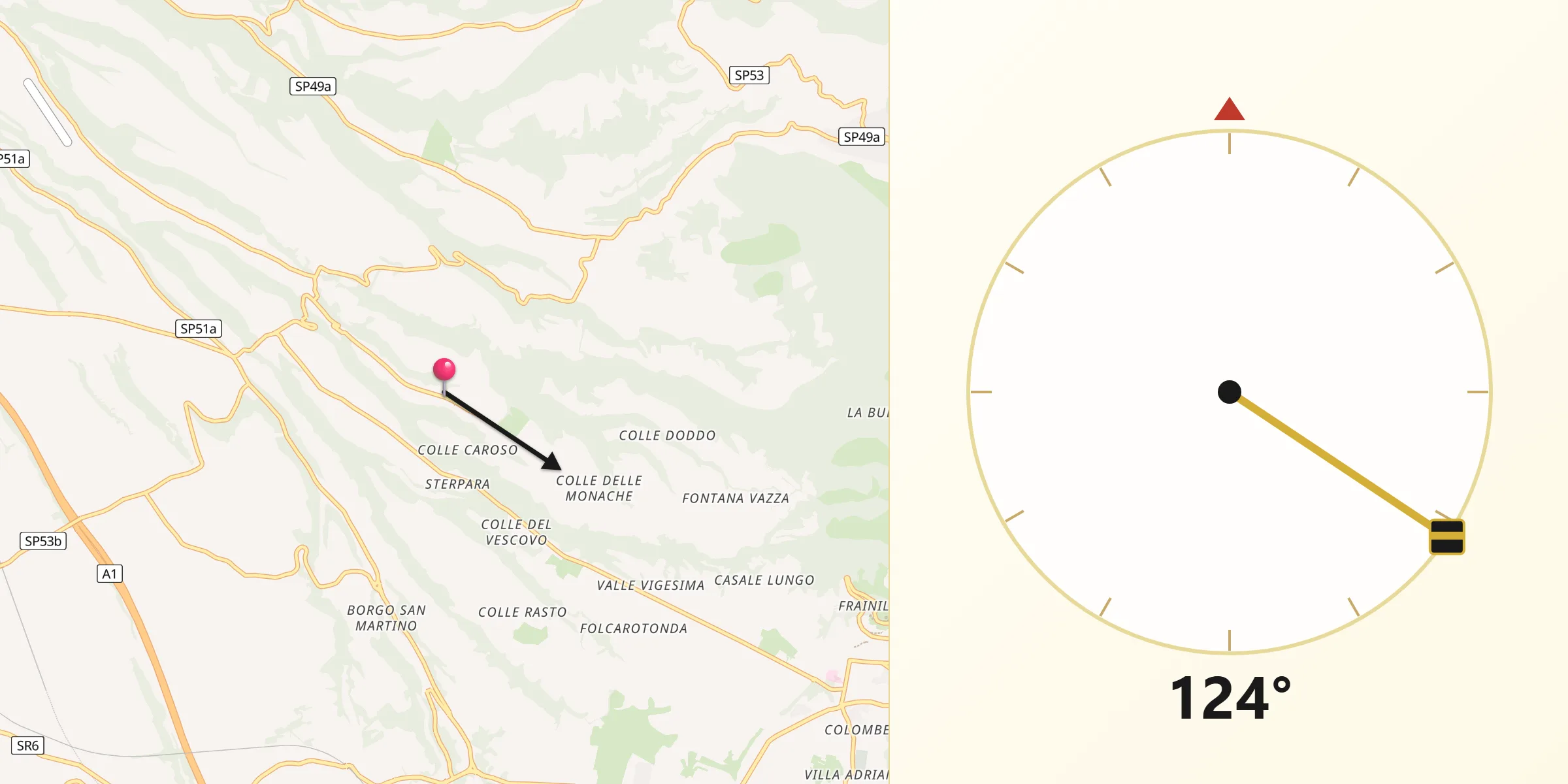 Direzione della Qibla da Gallicano nel Lazio