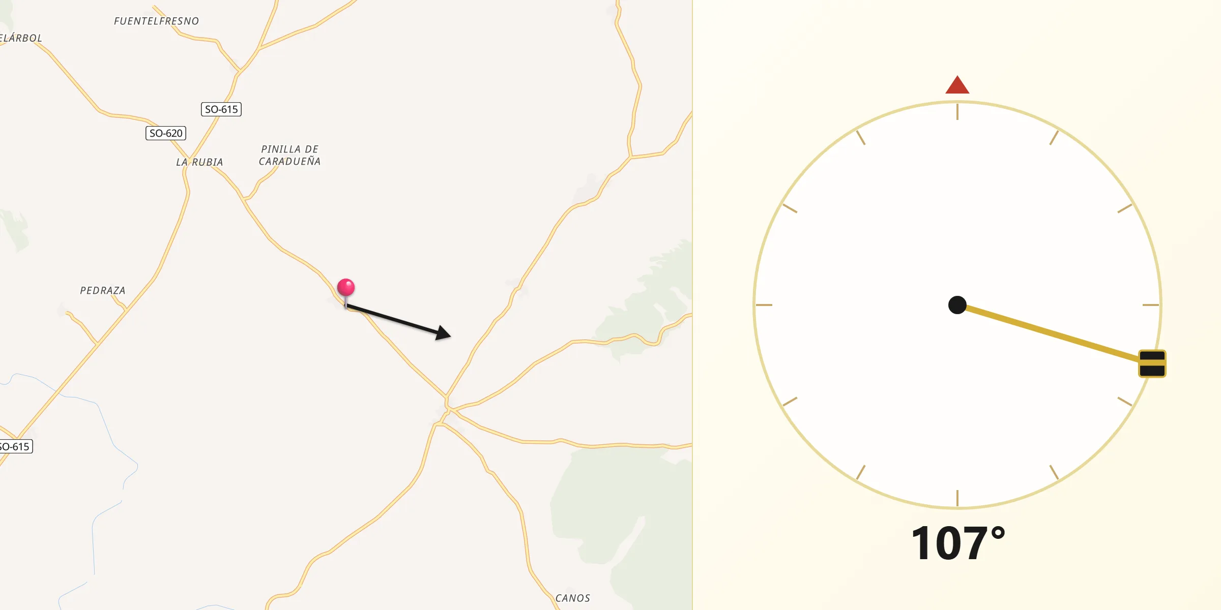 Dirección de la Qibla desde Villares de Soria Los