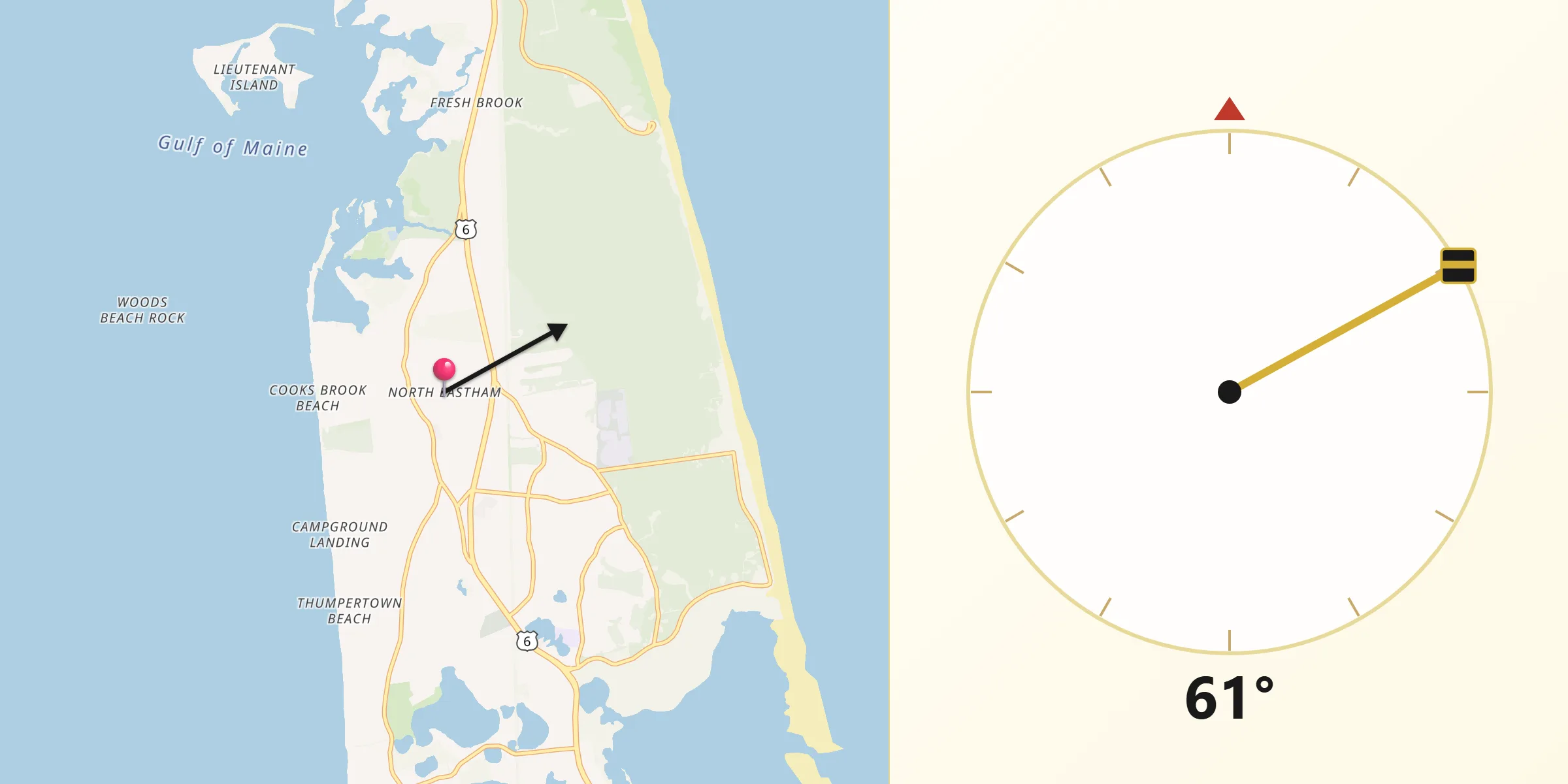 Qibla Direction from North Eastham