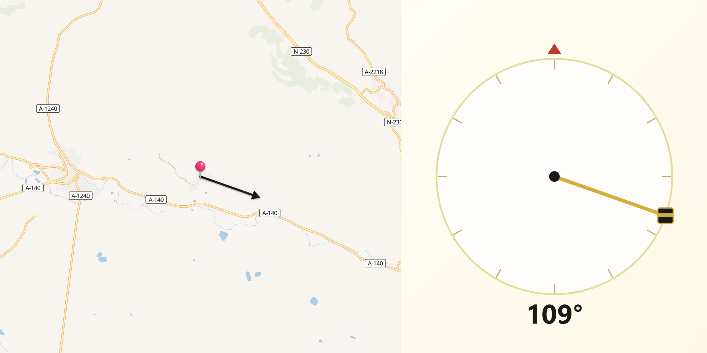 Dirección de la Qibla desde Albelda