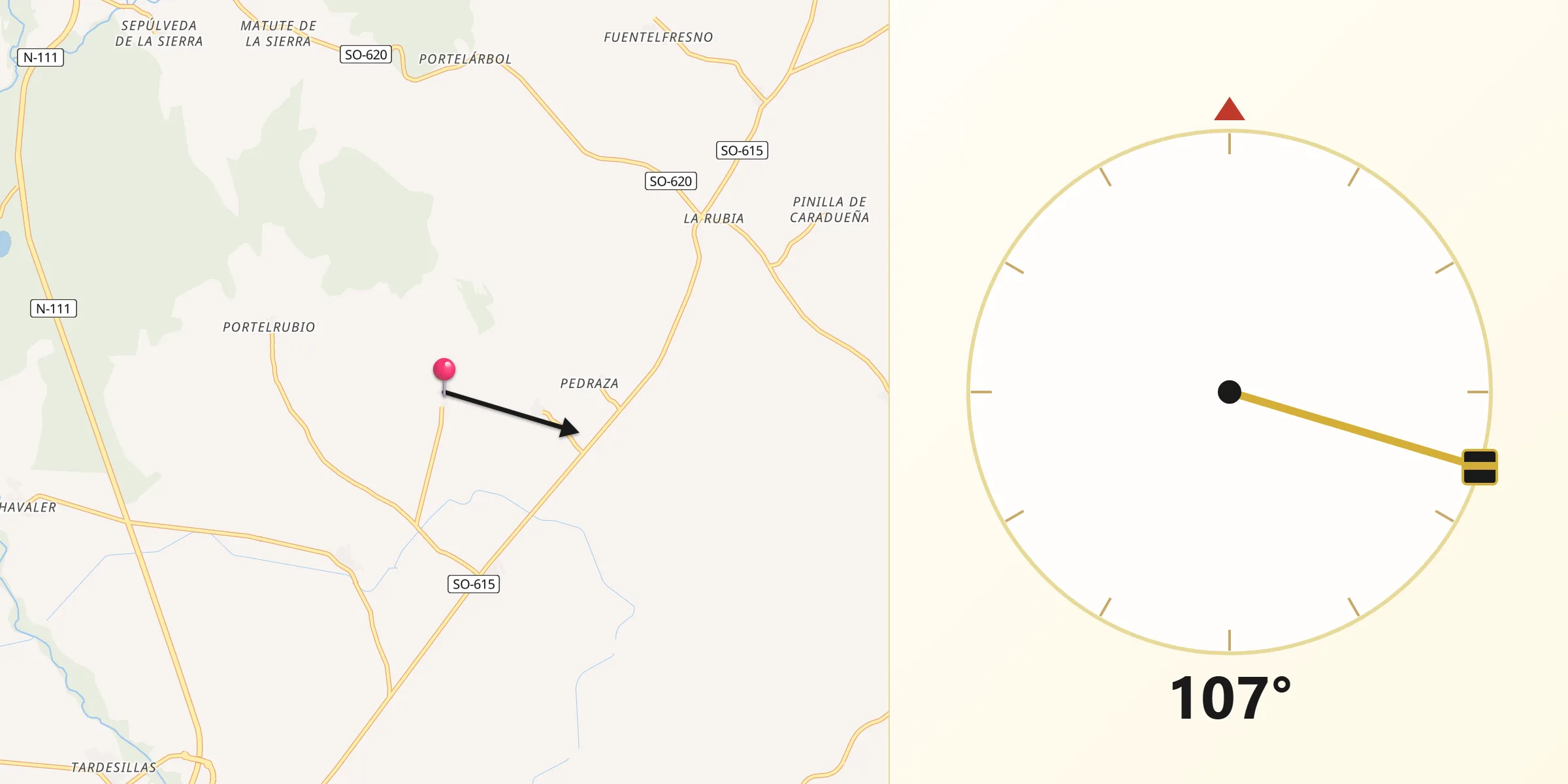 Dirección de la Qibla desde Fuentelsaz de Soria