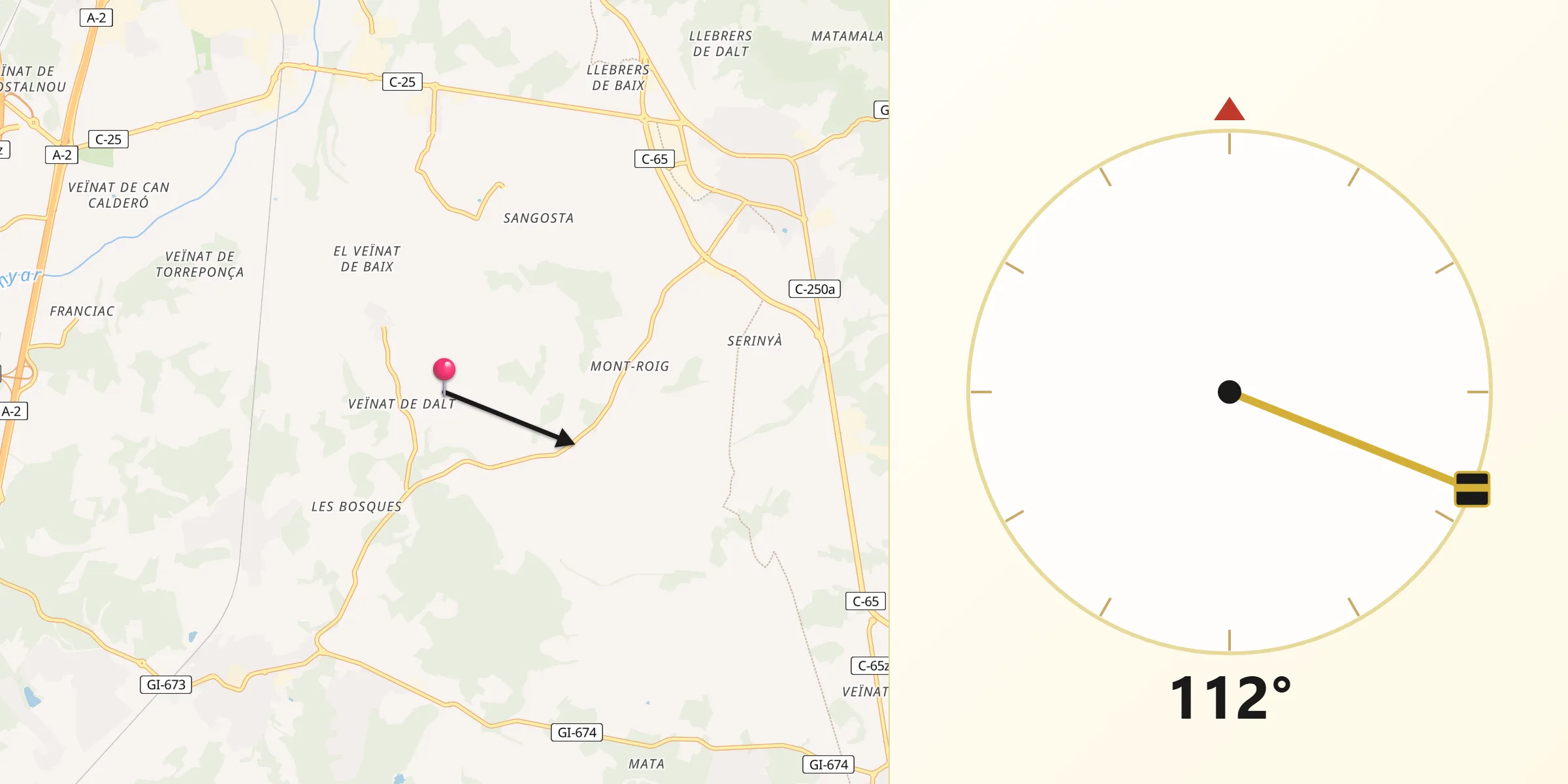 Dirección de la Qibla desde Sant Andreu Salou