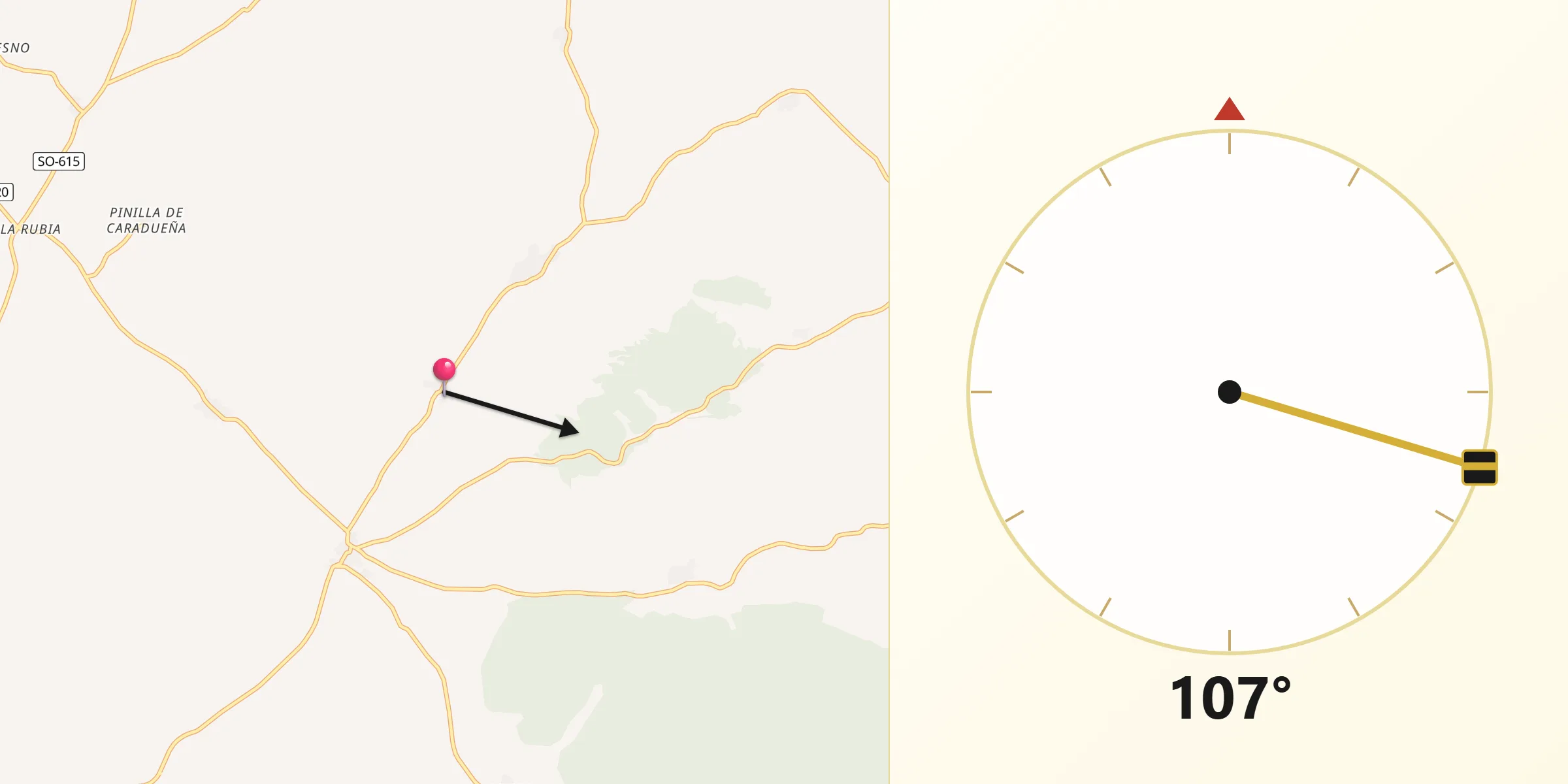 Dirección de la Qibla desde Cirujales del Río