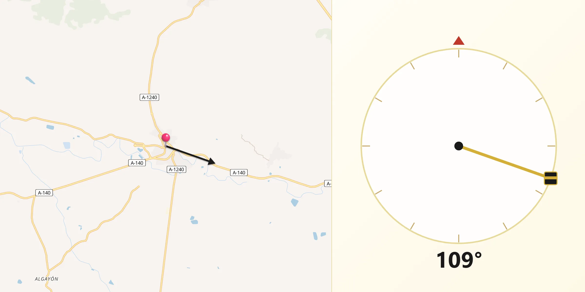 Dirección de la Qibla desde Tamarite de Litera