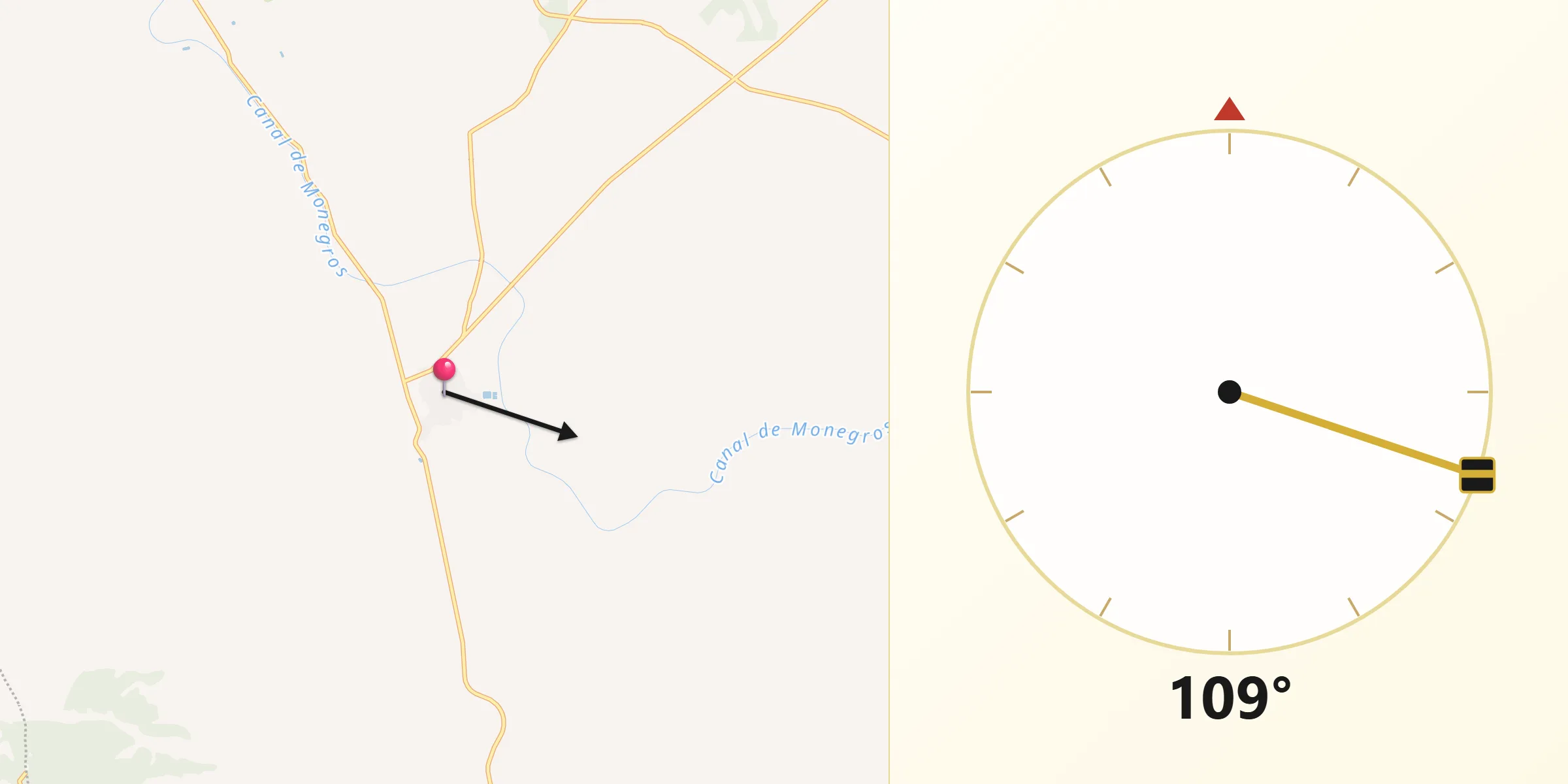 Dirección de la Qibla desde Robres