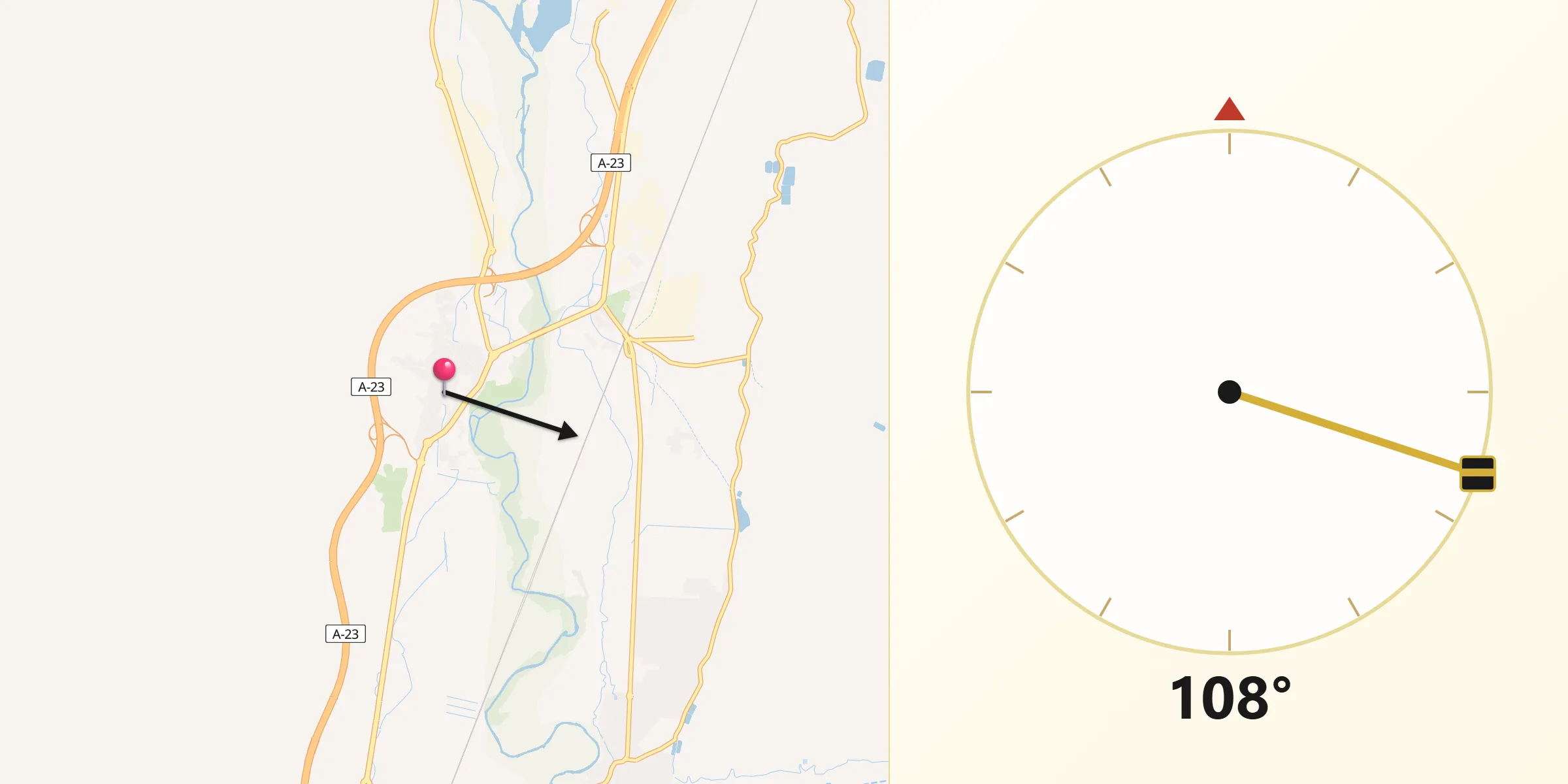 Dirección de la Qibla desde Zuera