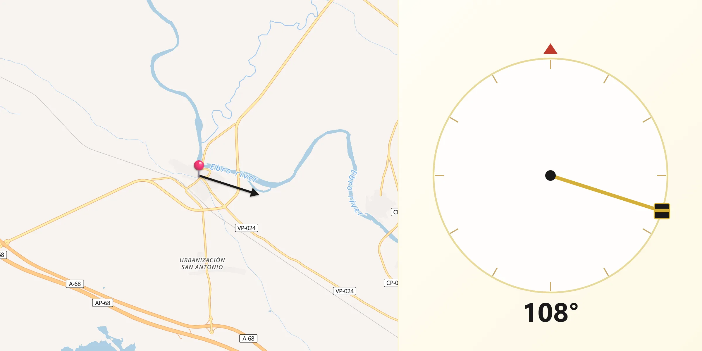 Dirección de la Qibla desde Gallur