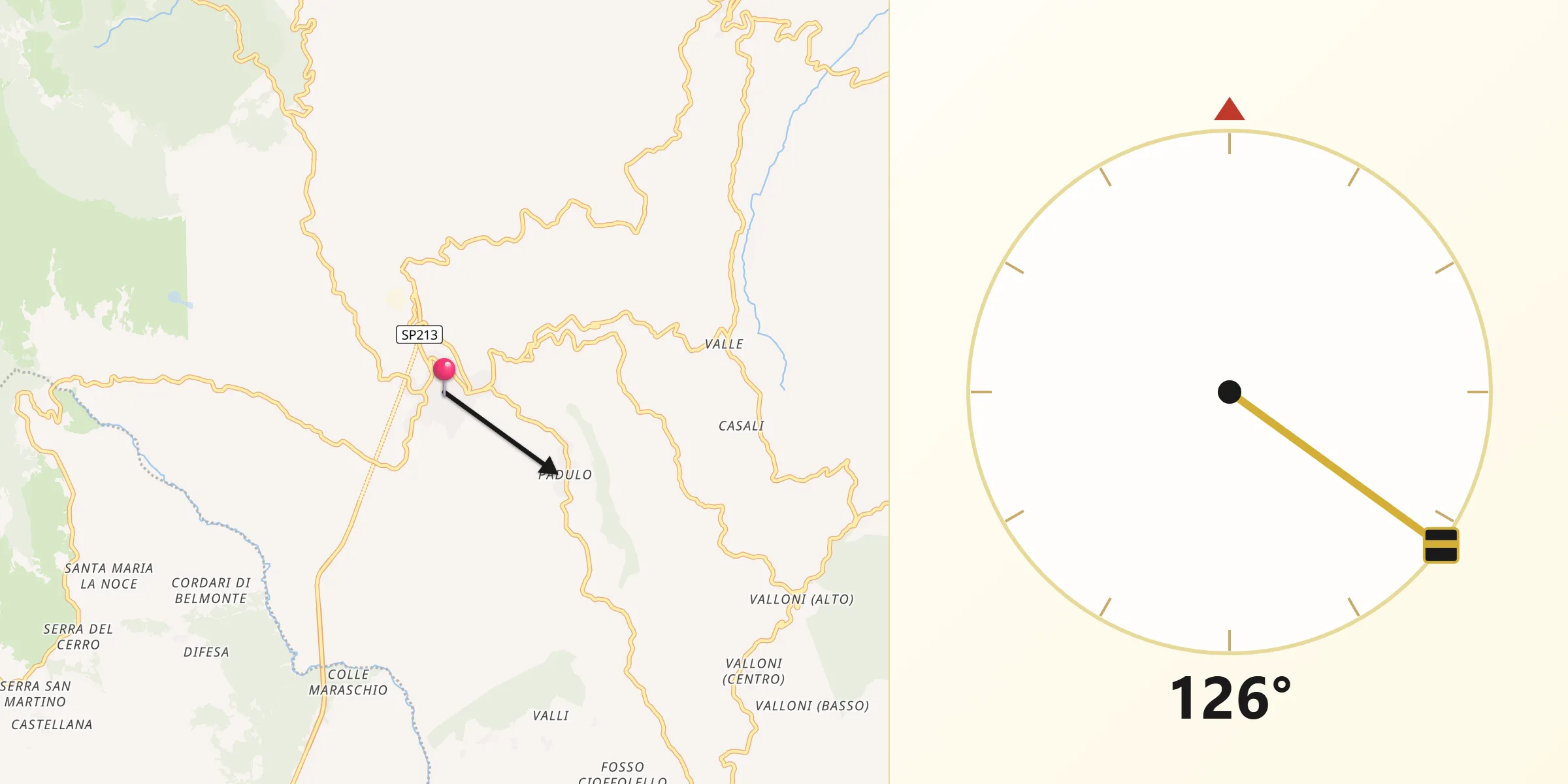 Direzione della Qibla da Castiglione Messer Marino