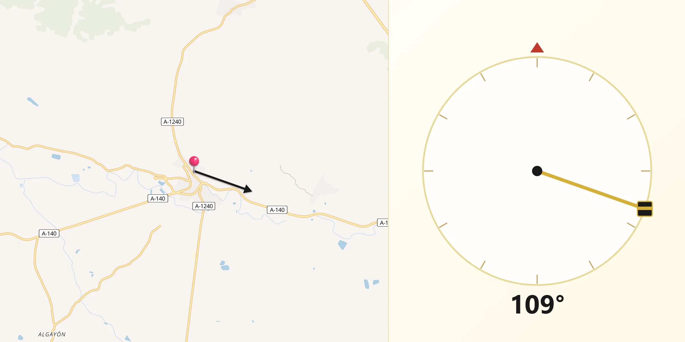 Dirección de la Qibla desde Tamarit de Llitera / Tamarite de Litera
