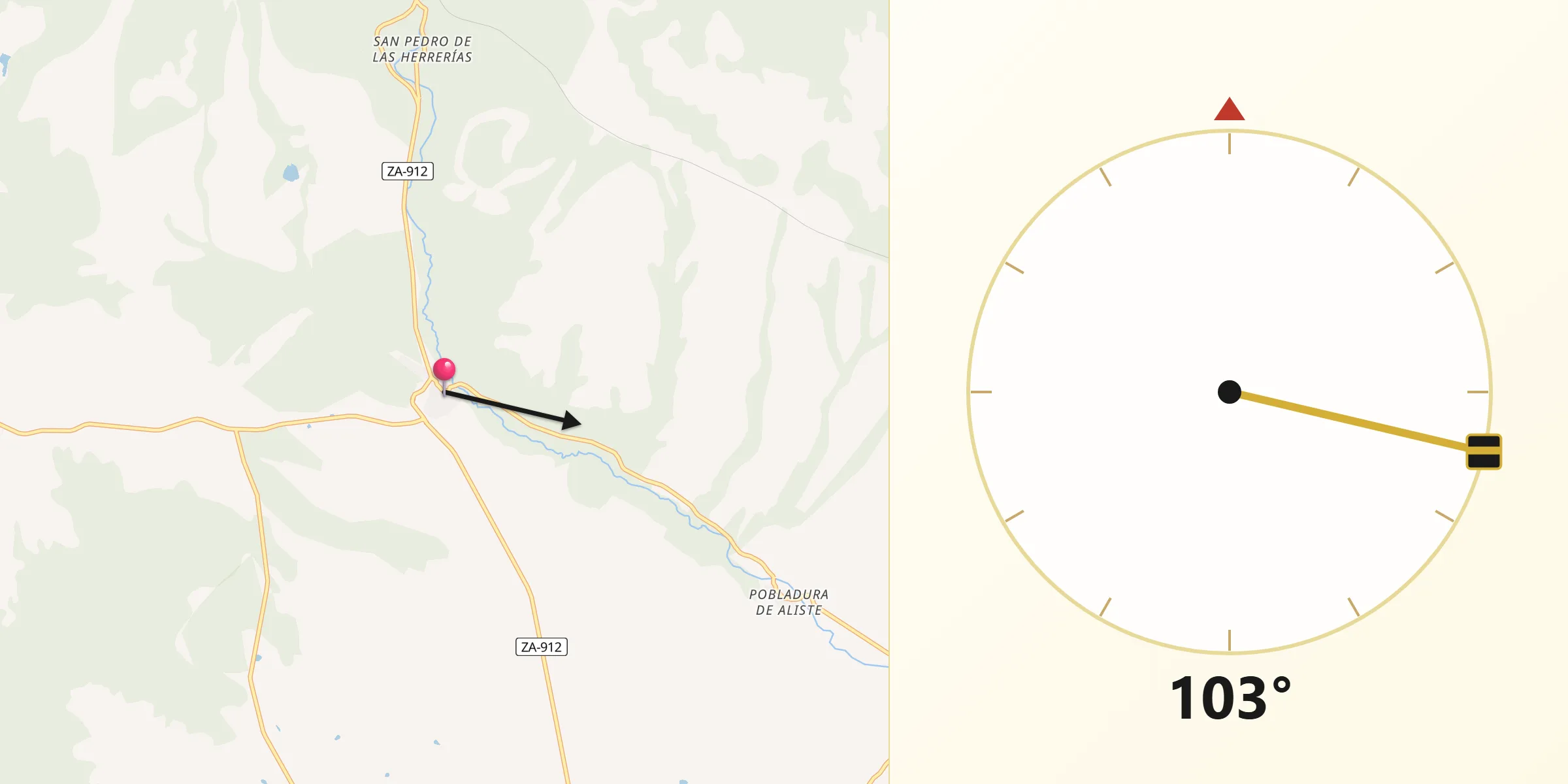 Dirección de la Qibla desde Mahide